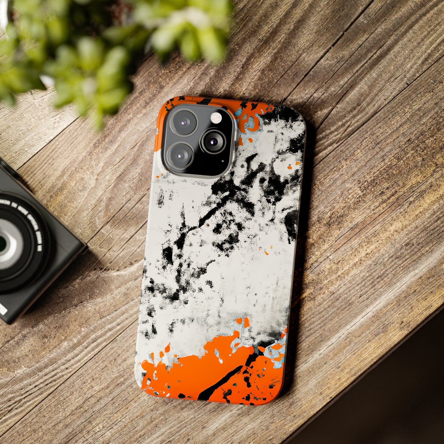 Slim Phone Cases Black & Orange Paint Splatter