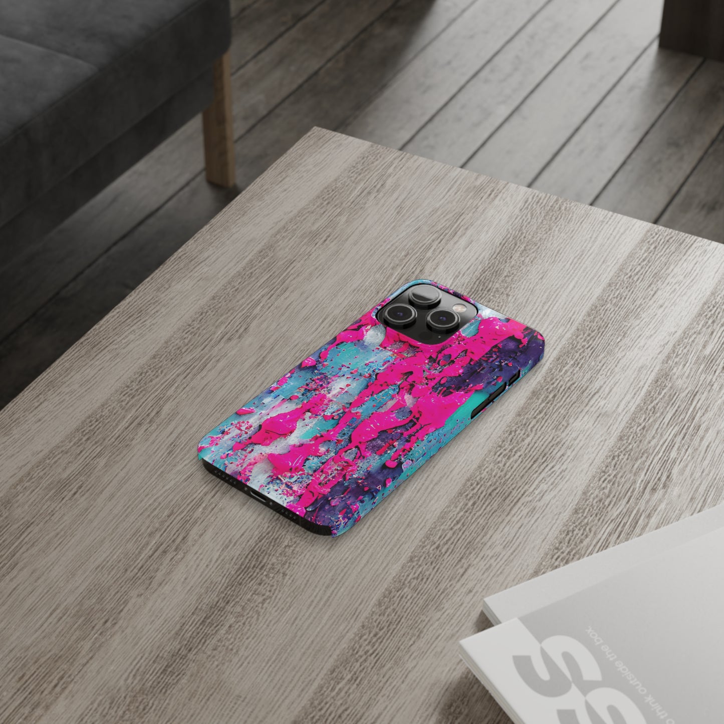 Slim Phone Case Neon Pink Paint Splatter
