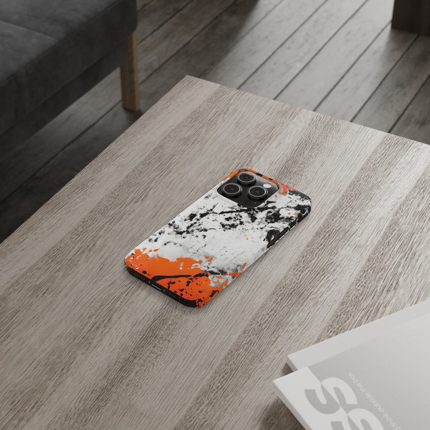Slim Phone Cases Black & Orange Paint Splatter