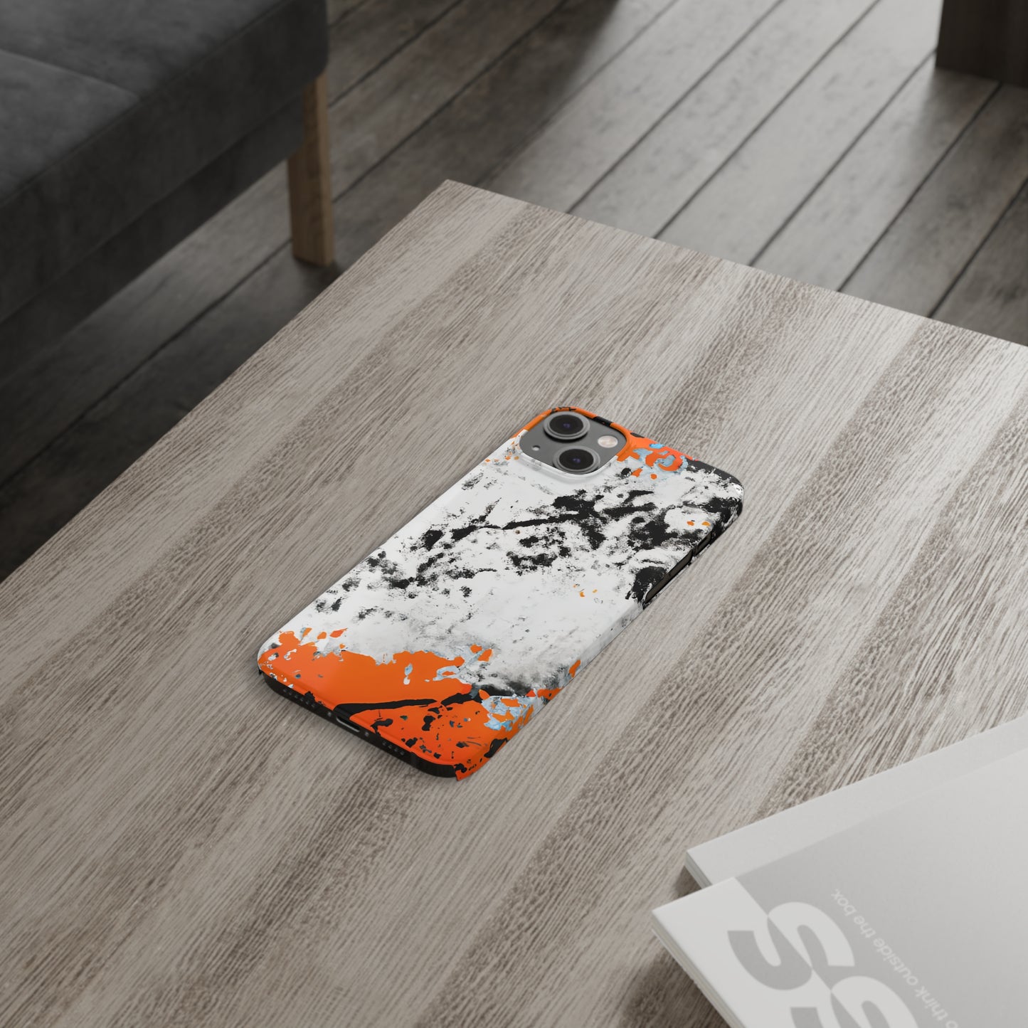 Slim Phone Cases Black & Orange Paint Splatter