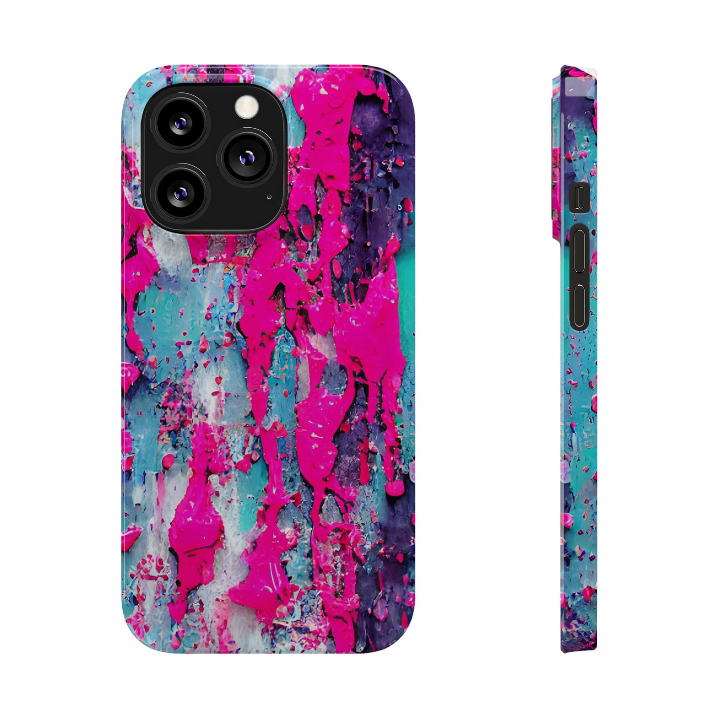 Slim Phone Case Neon Pink Paint Splatter