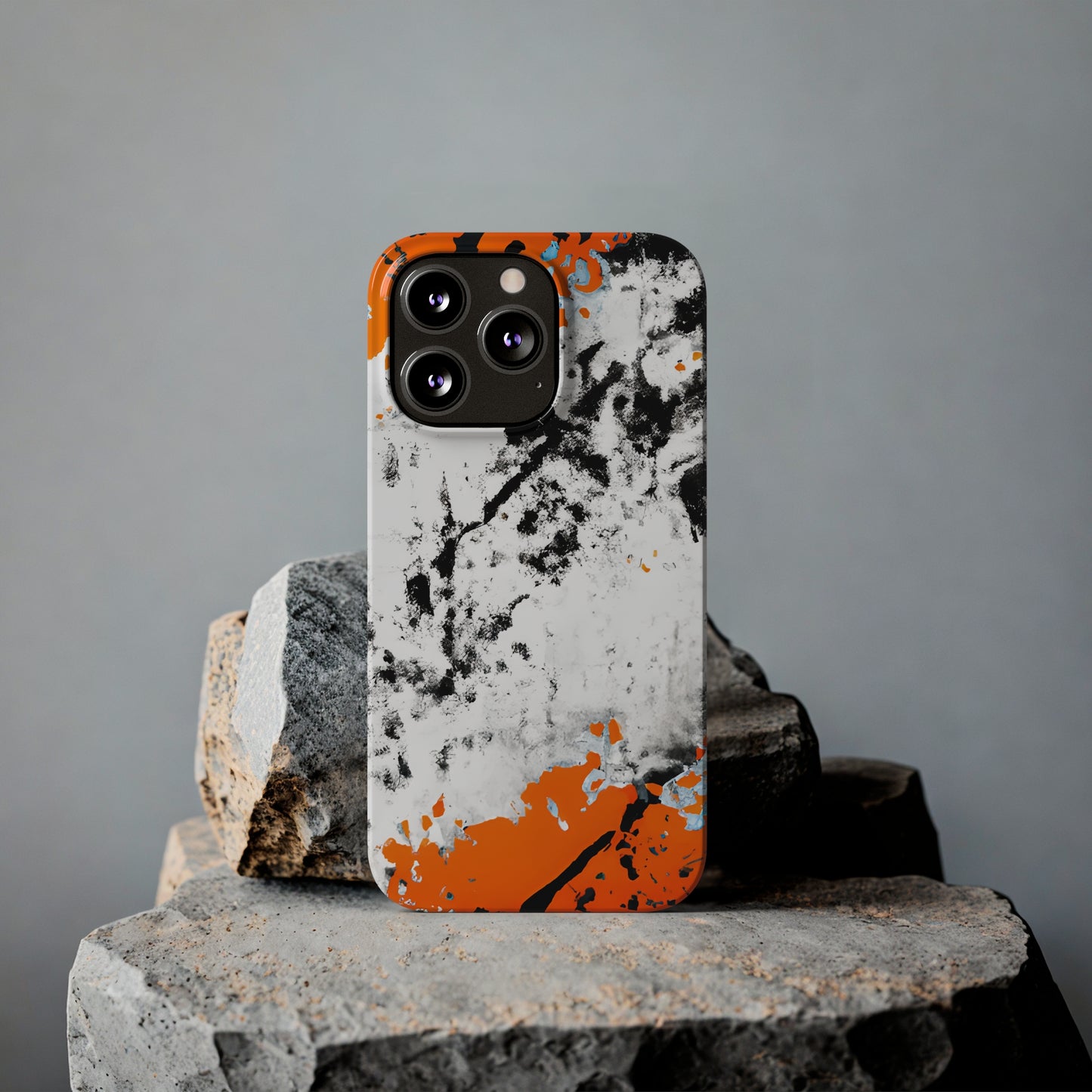 Slim Phone Cases Black & Orange Paint Splatter