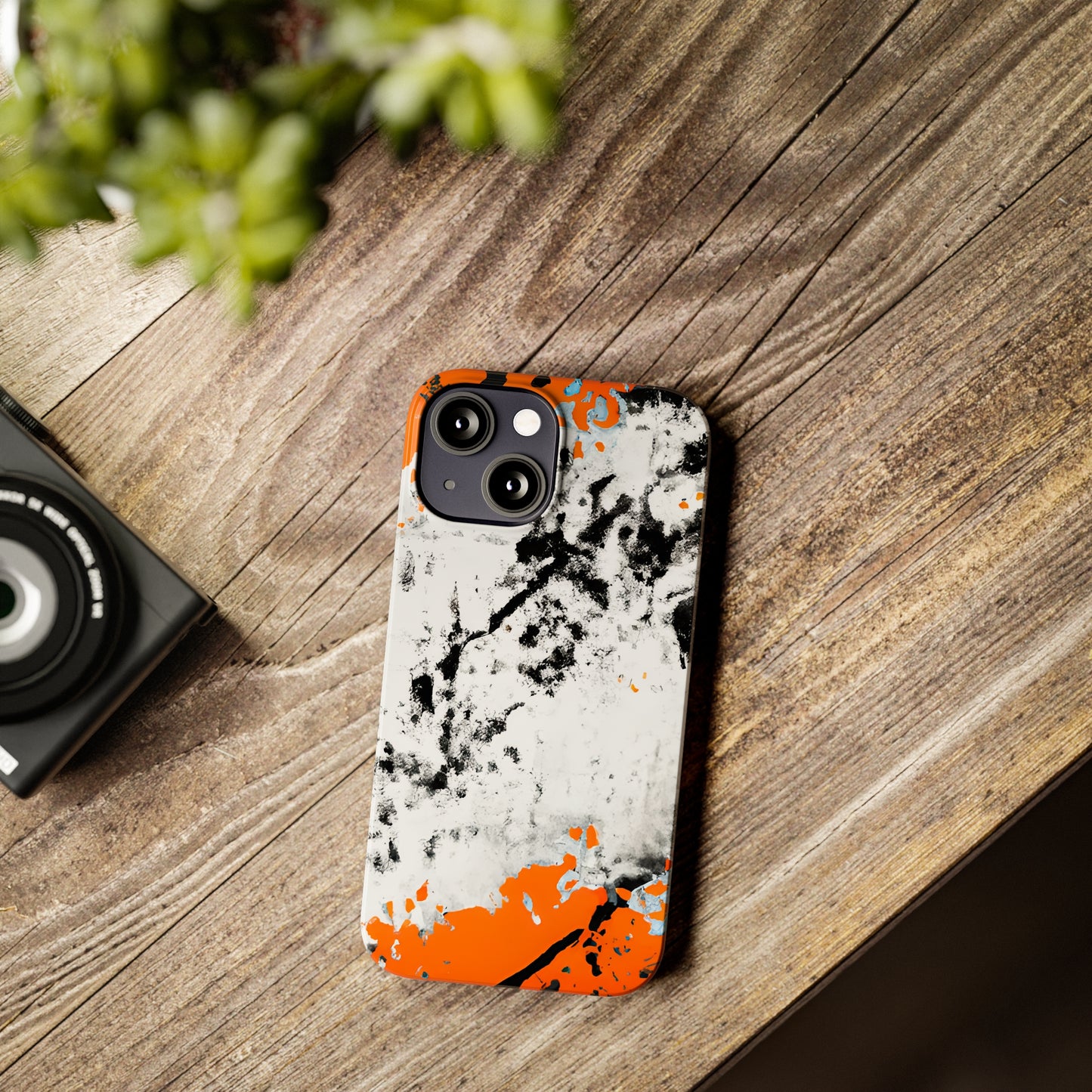 Slim Phone Cases Black & Orange Paint Splatter