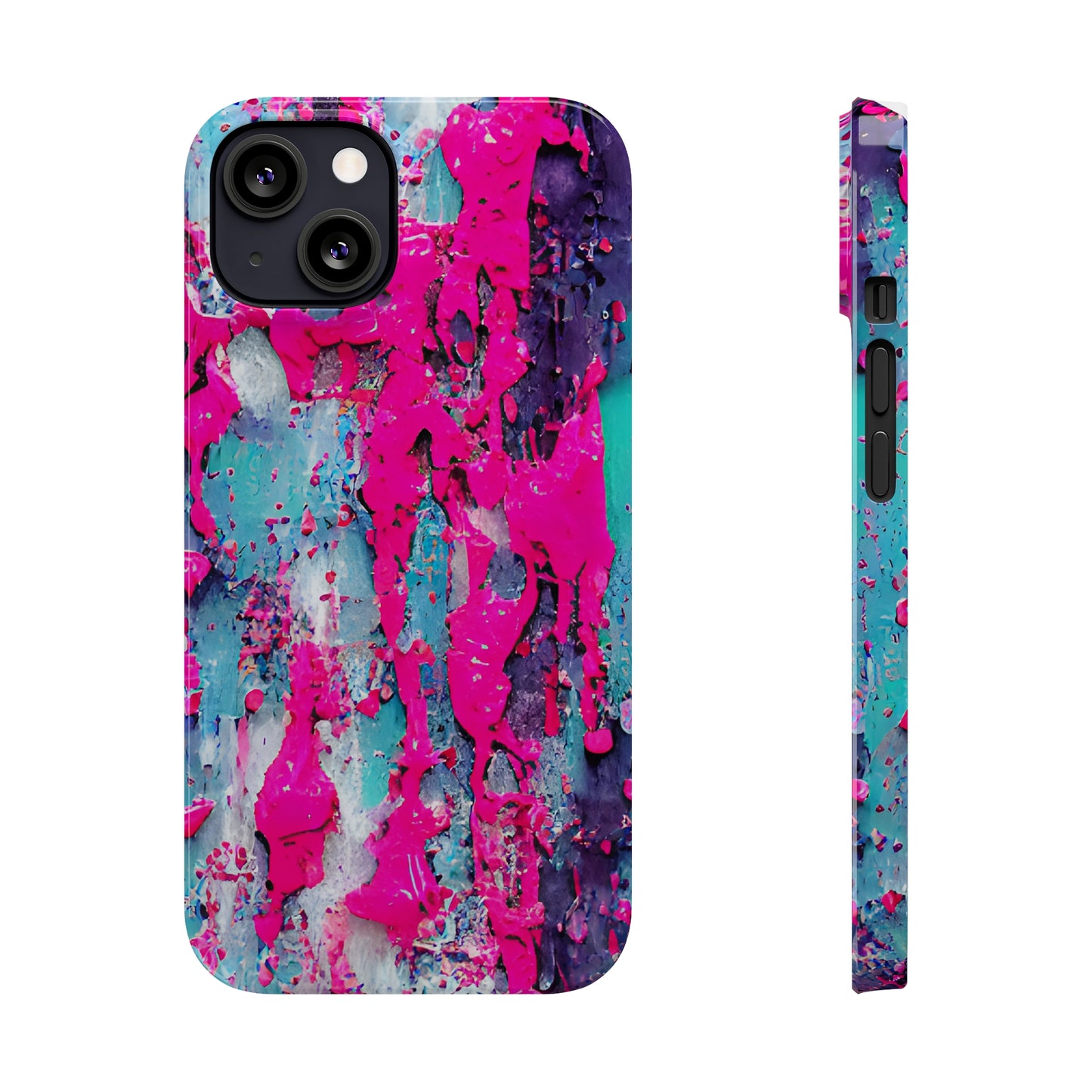 Slim Phone Case Neon Pink Paint Splatter