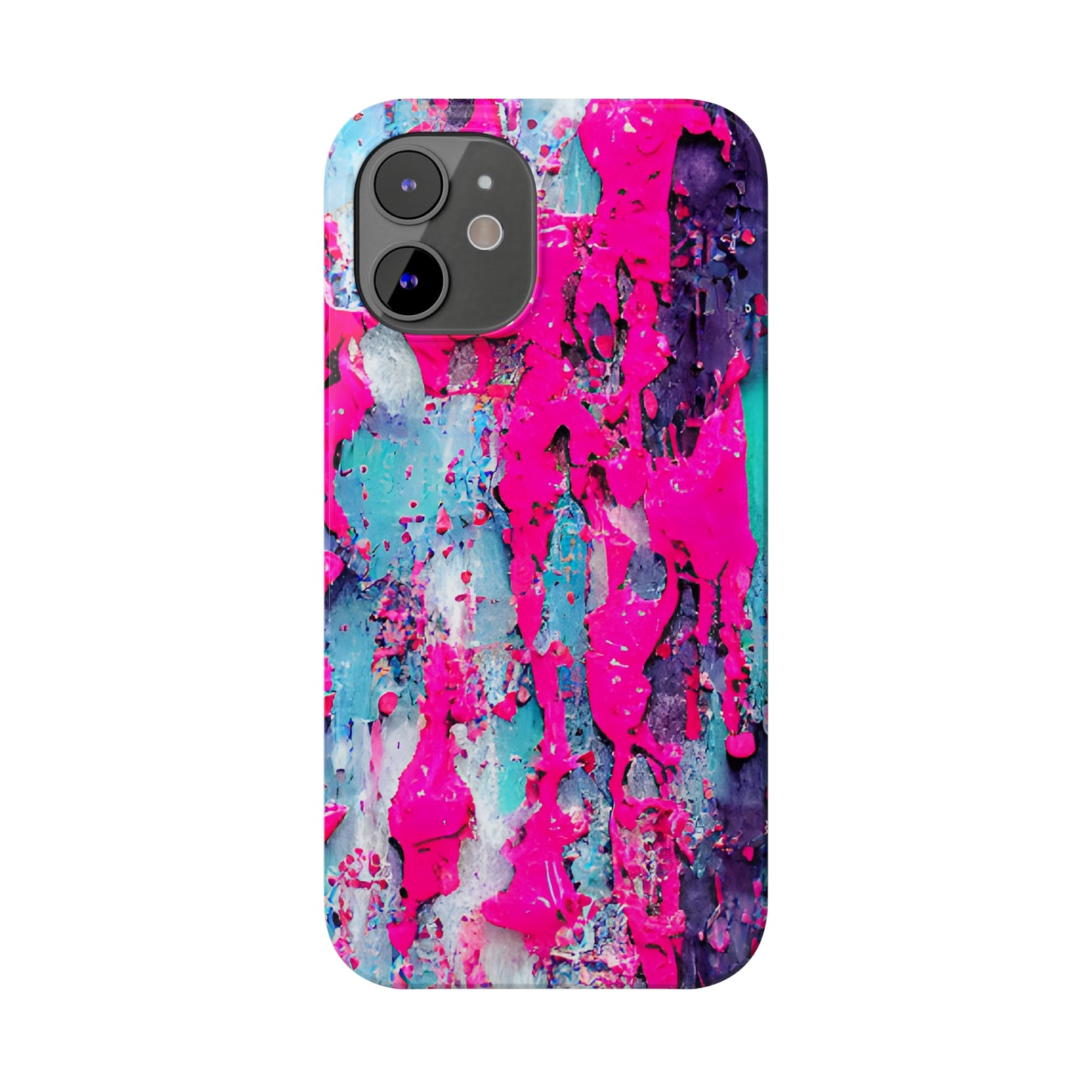 Slim Phone Case Neon Pink Paint Splatter