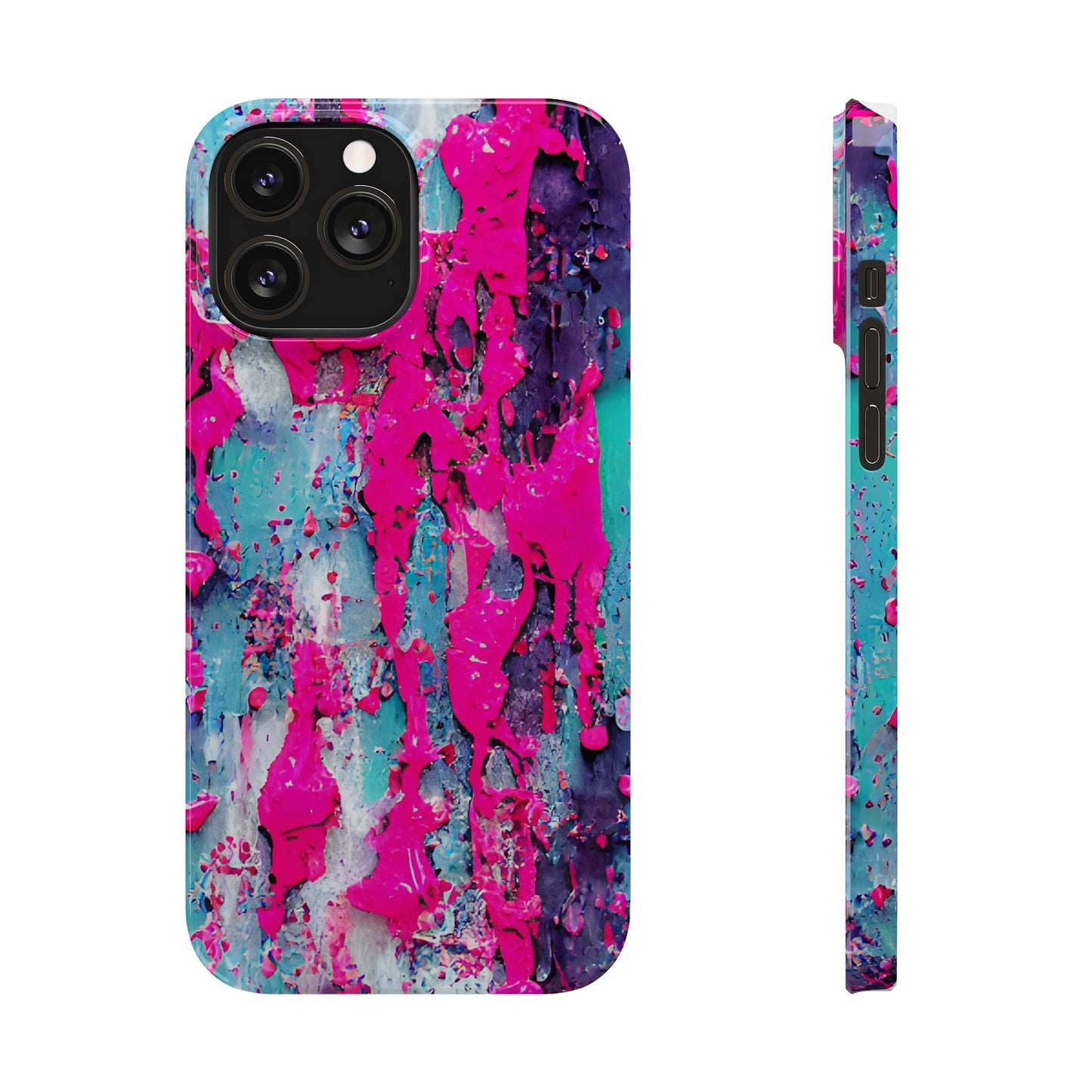 Slim Phone Case Neon Pink Paint Splatter