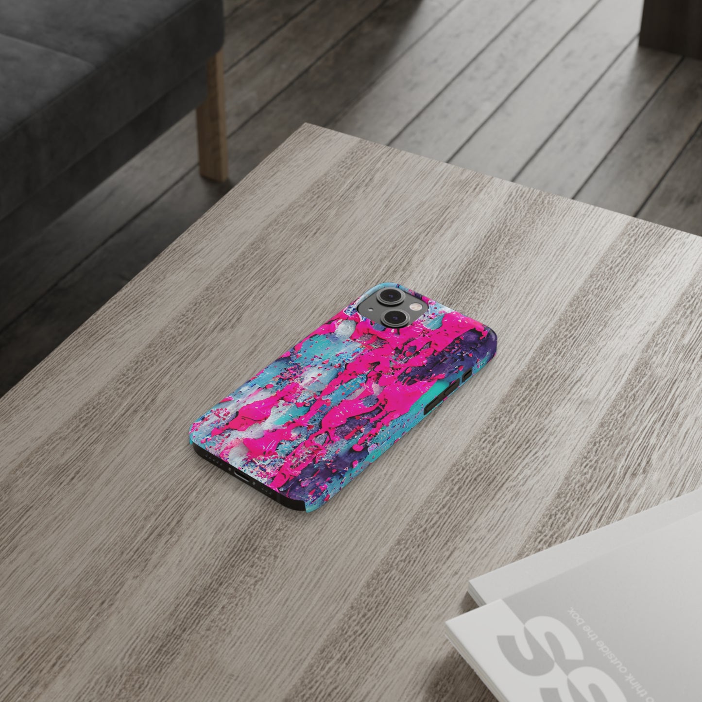Slim Phone Case Neon Pink Paint Splatter