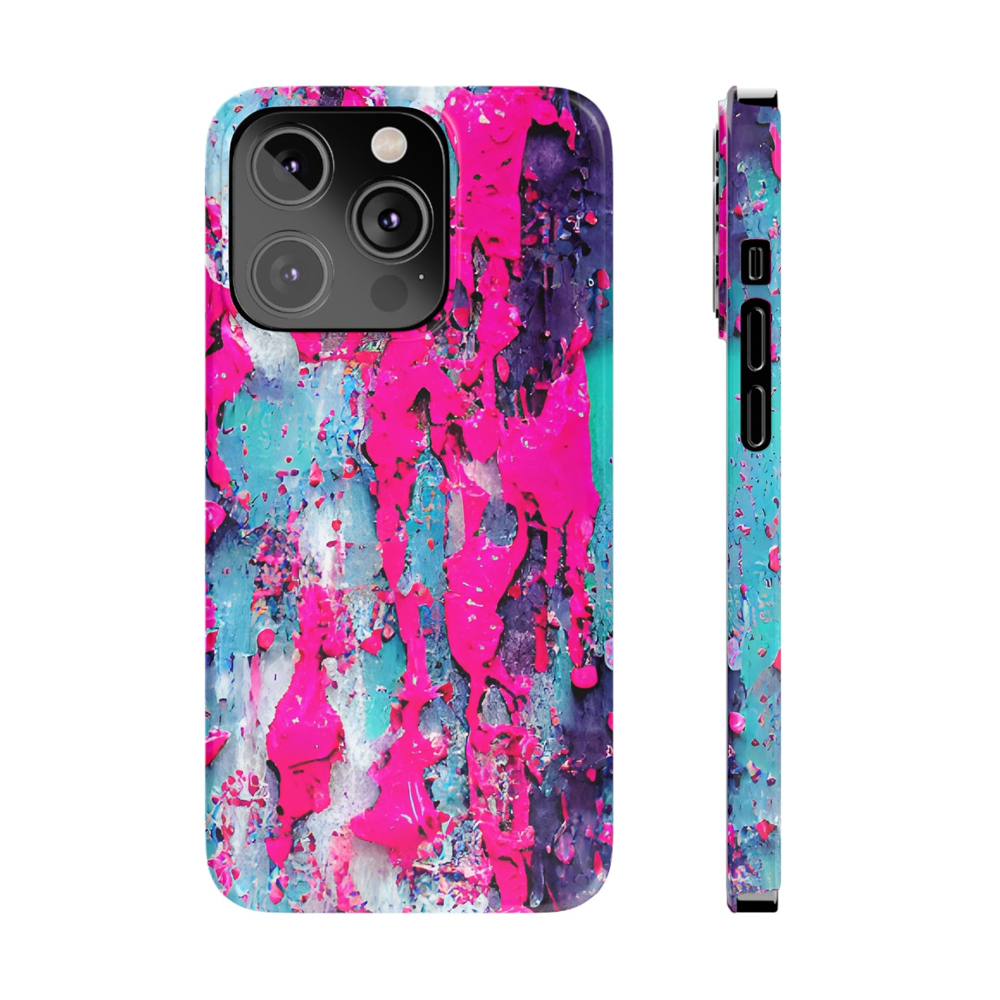 Slim Phone Case Neon Pink Paint Splatter