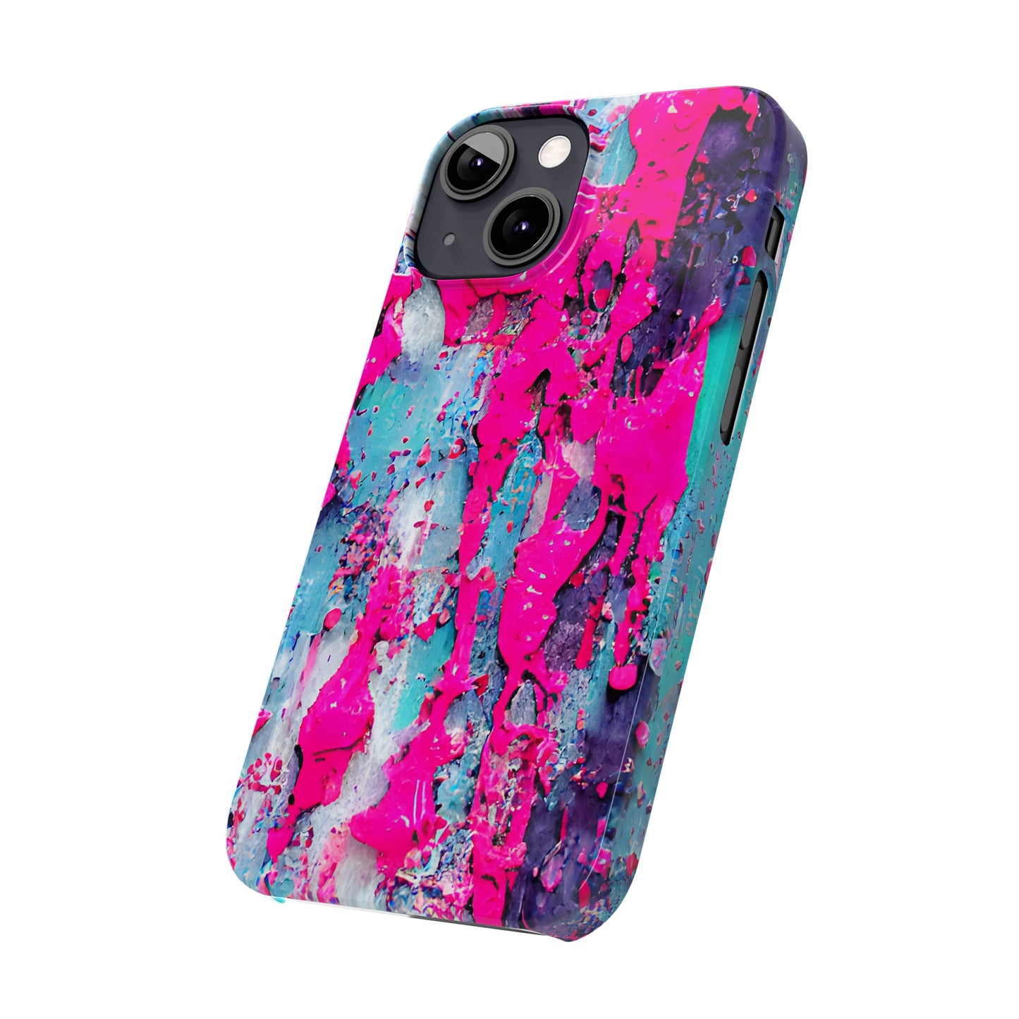 Slim Phone Case Neon Pink Paint Splatter