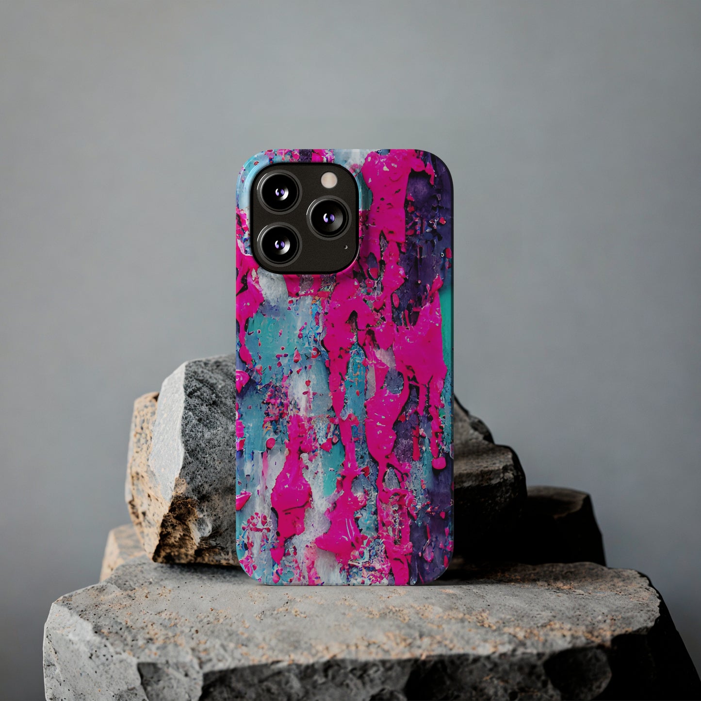 Slim Phone Case Neon Pink Paint Splatter