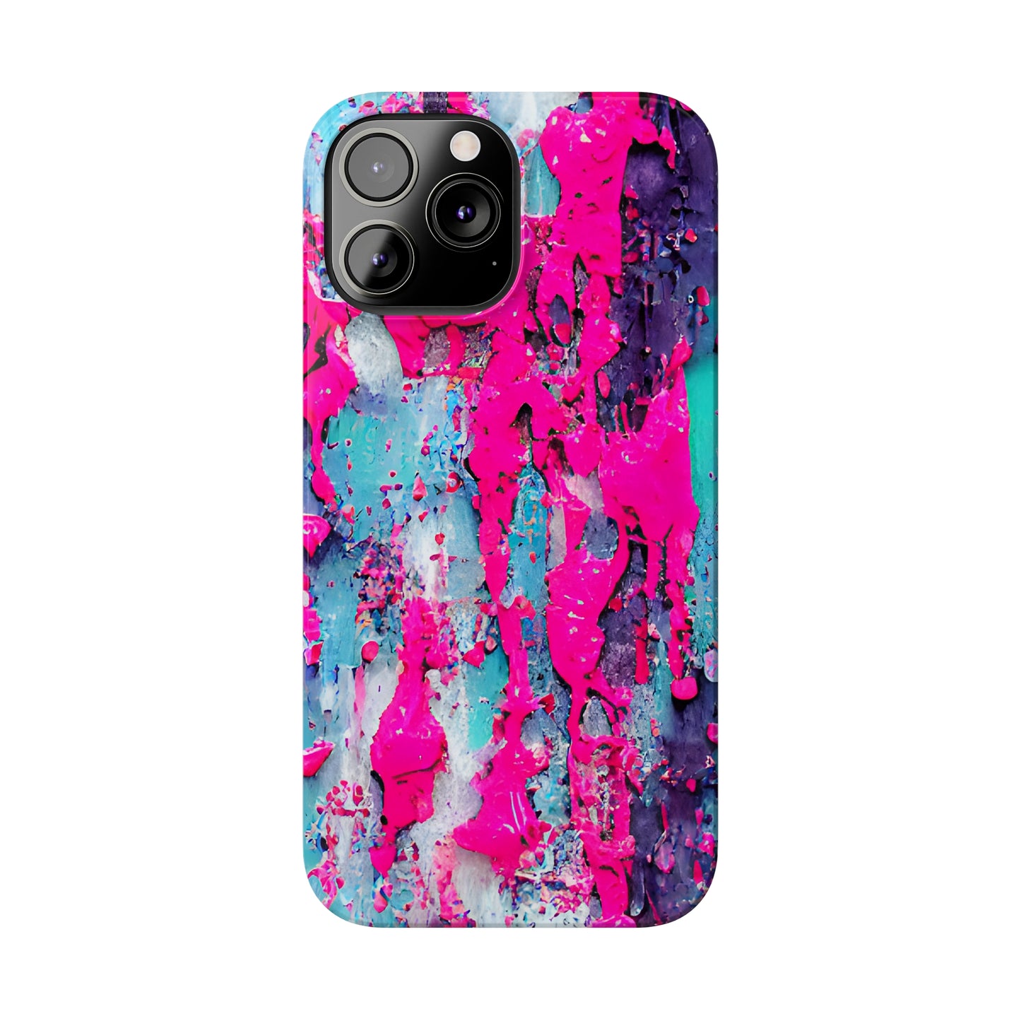 Slim Phone Case Neon Pink Paint Splatter