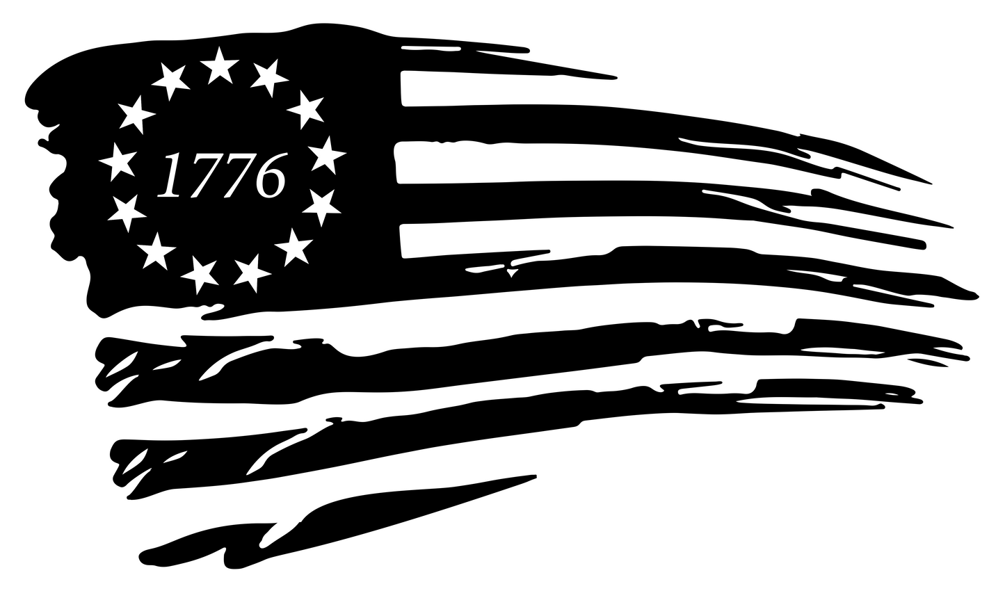 1776 Patriotic American Flag 2 Pack Decals, Black and White, Vinyl, Betsy Ross 13 Stars Design, Distressed Style Decal