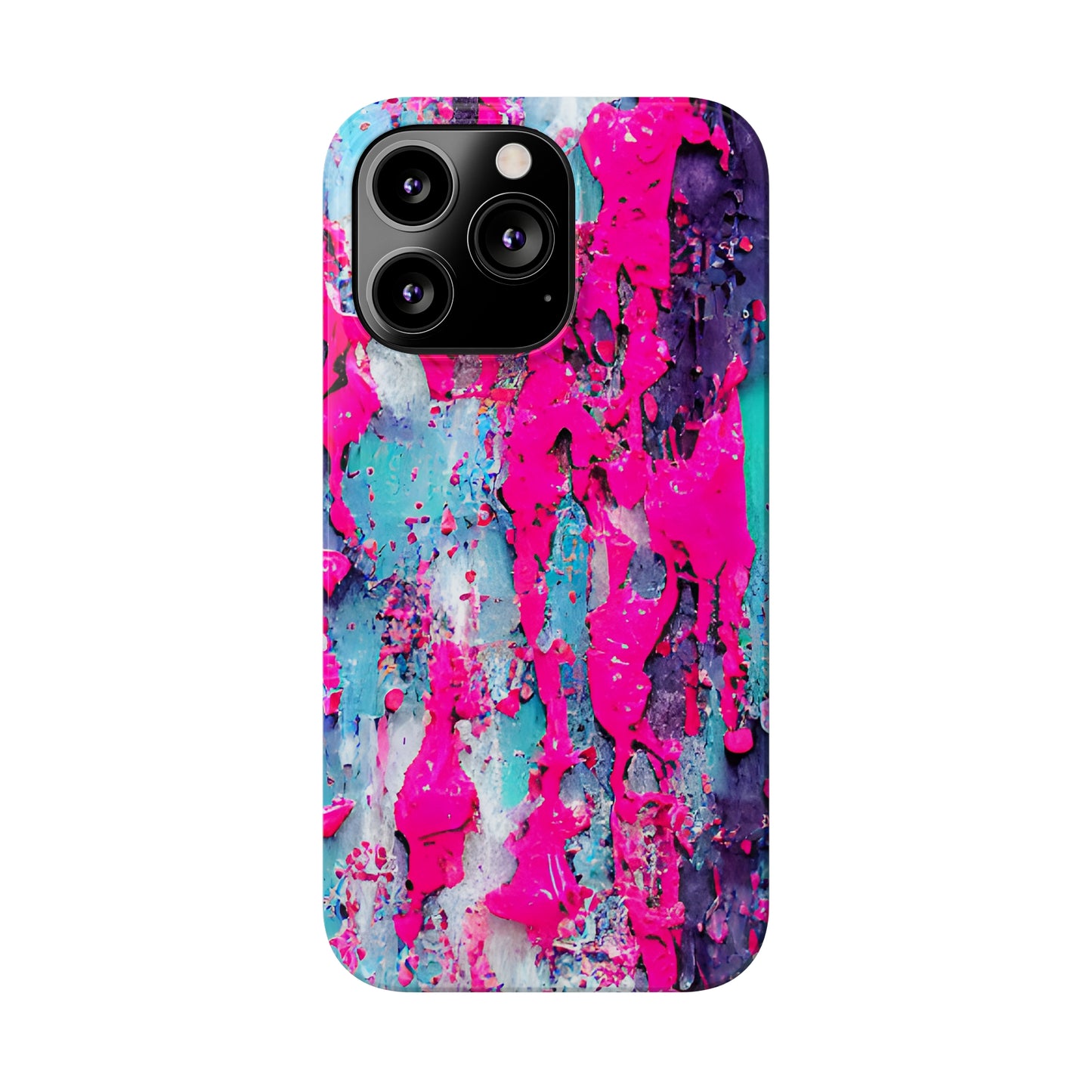 Slim Phone Case Neon Pink Paint Splatter