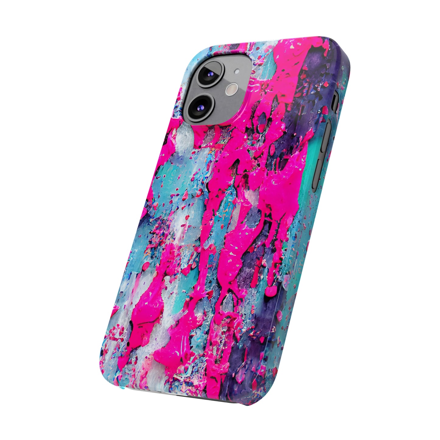 Slim Phone Case Neon Pink Paint Splatter