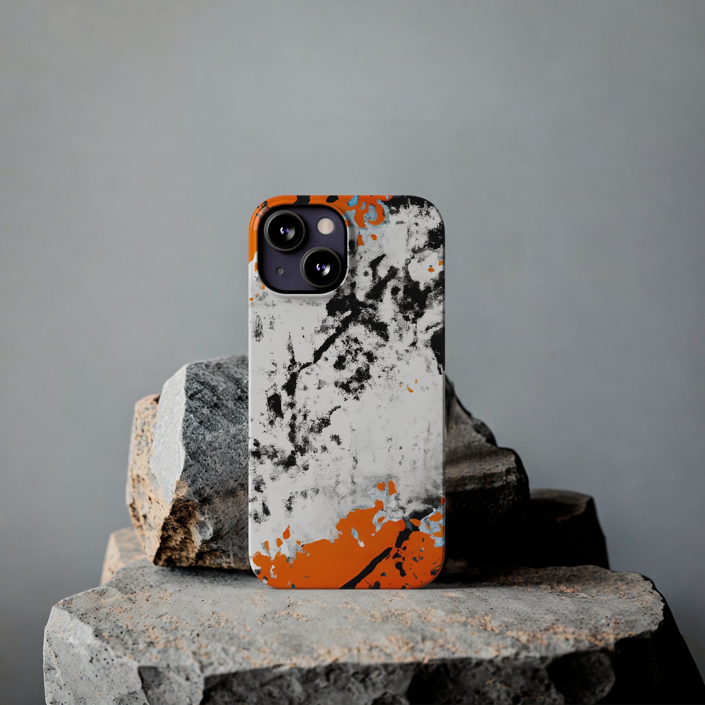Slim Phone Cases Black & Orange Paint Splatter