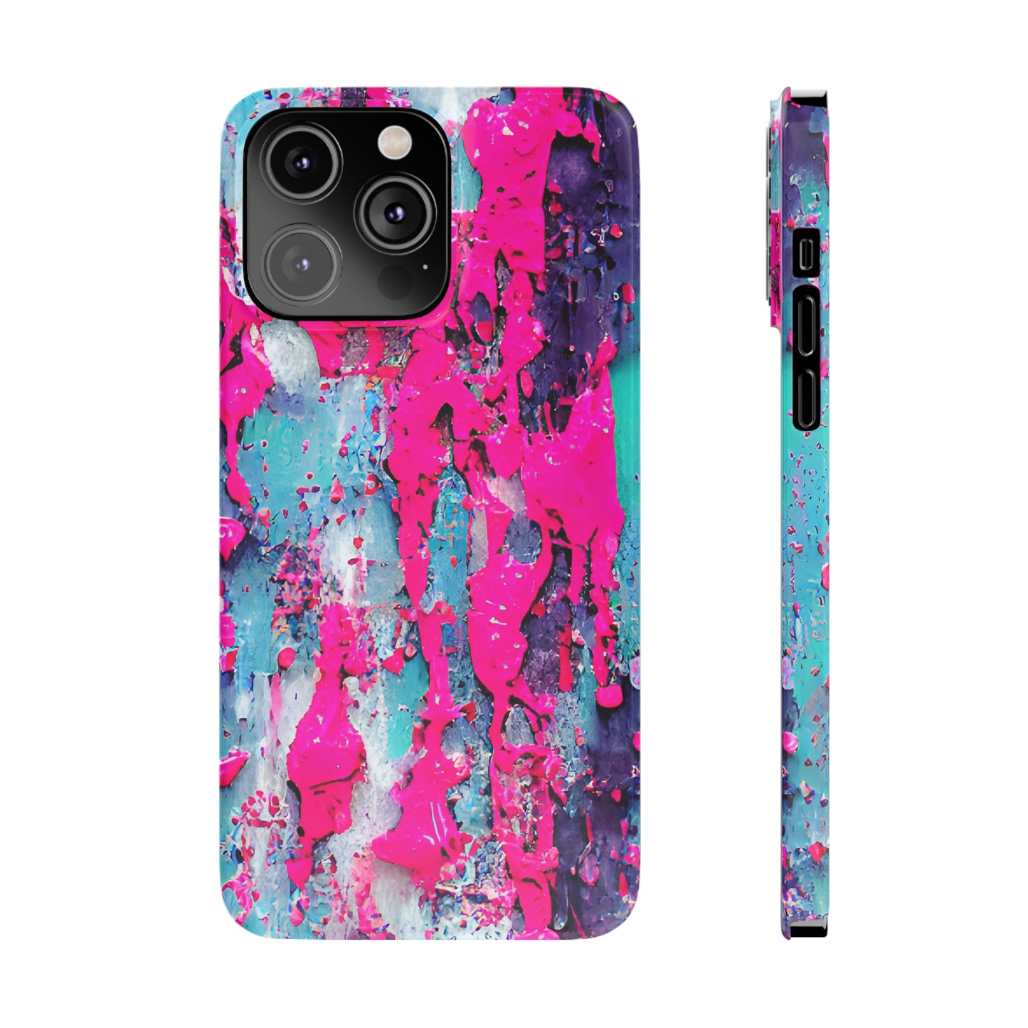 Slim Phone Case Neon Pink Paint Splatter