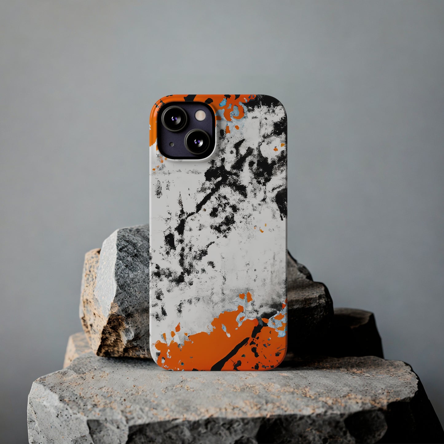 Slim Phone Cases Black & Orange Paint Splatter