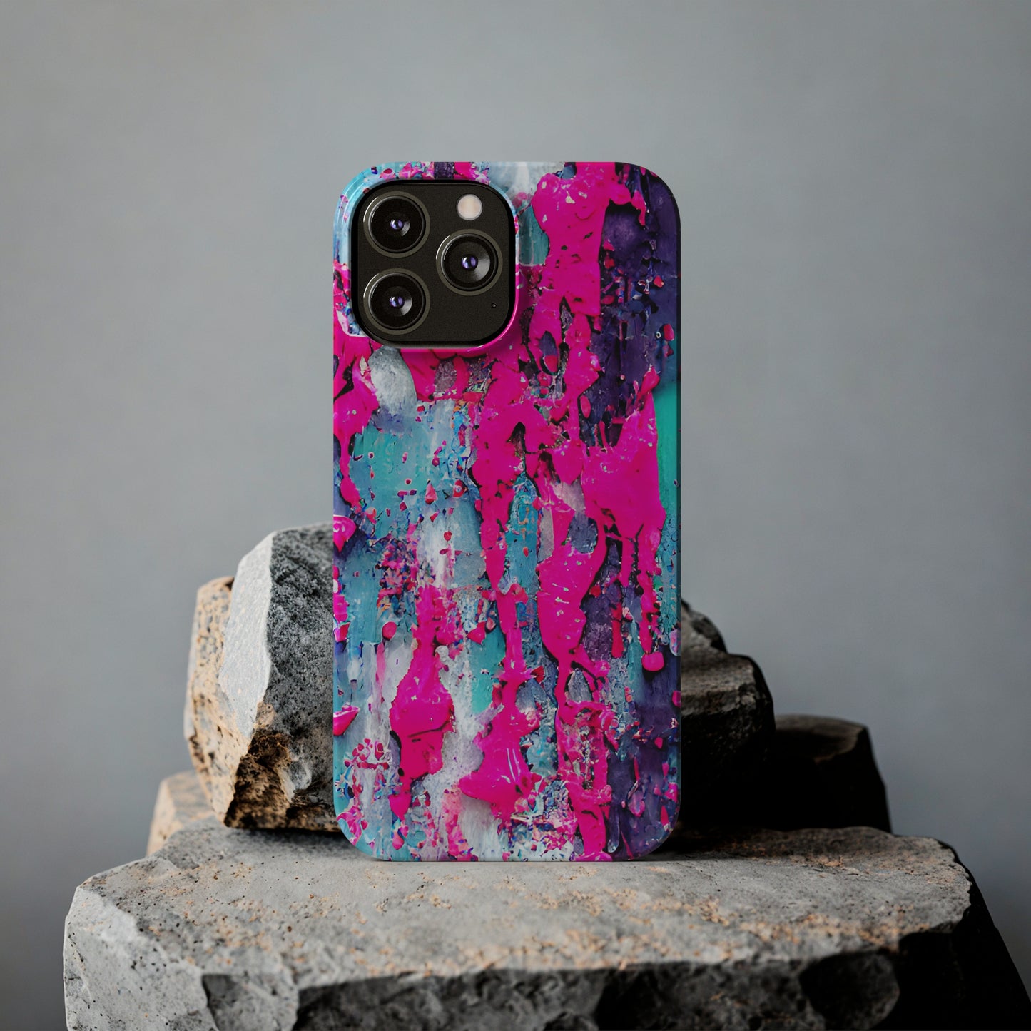 Slim Phone Case Neon Pink Paint Splatter