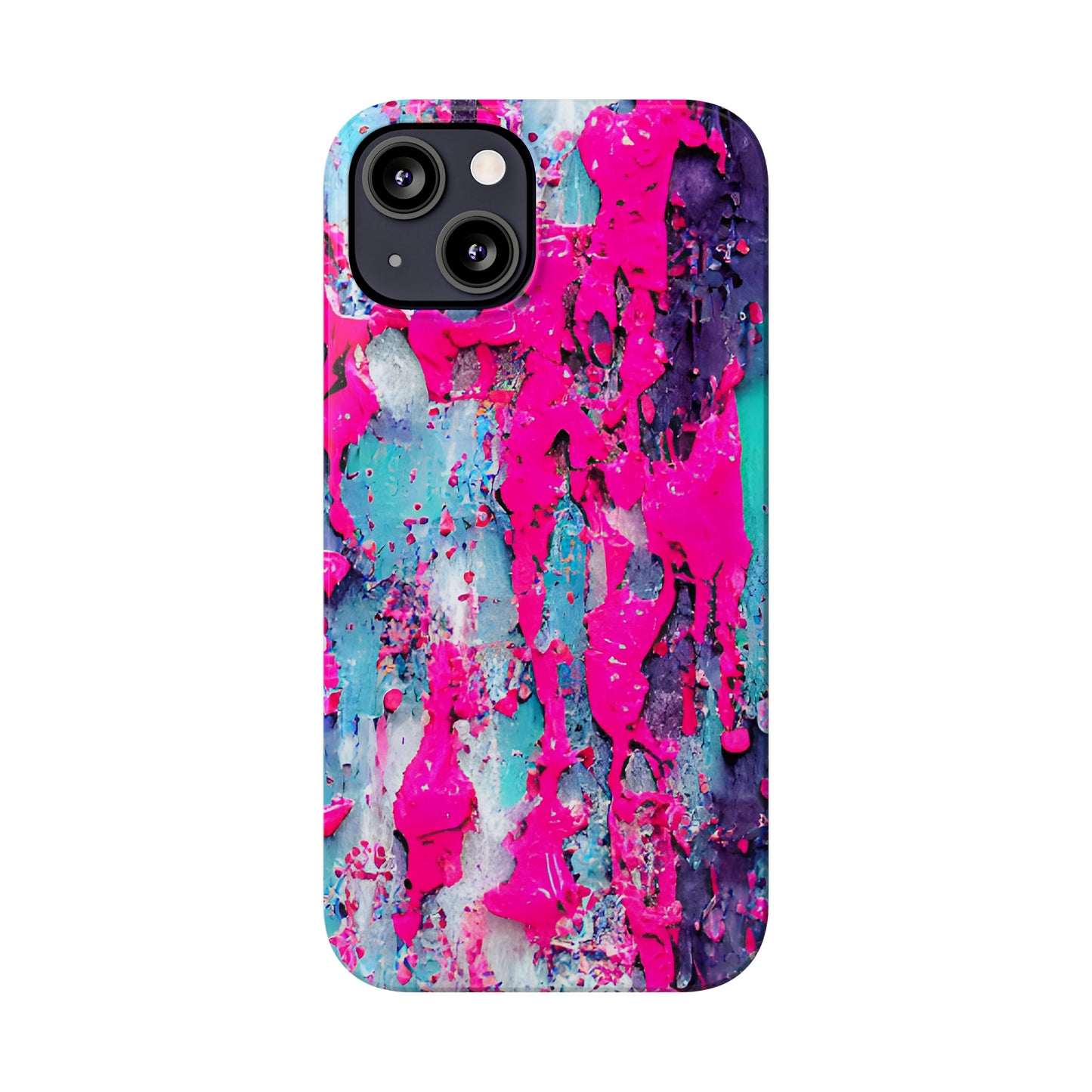 Slim Phone Case Neon Pink Paint Splatter