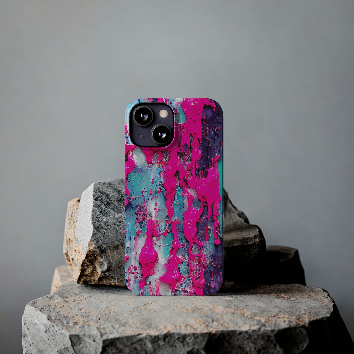 Slim Phone Case Neon Pink Paint Splatter