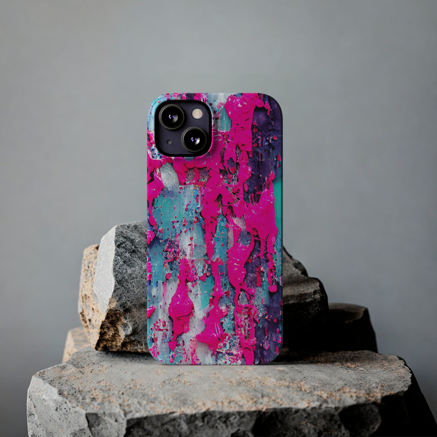 Slim Phone Case Neon Pink Paint Splatter