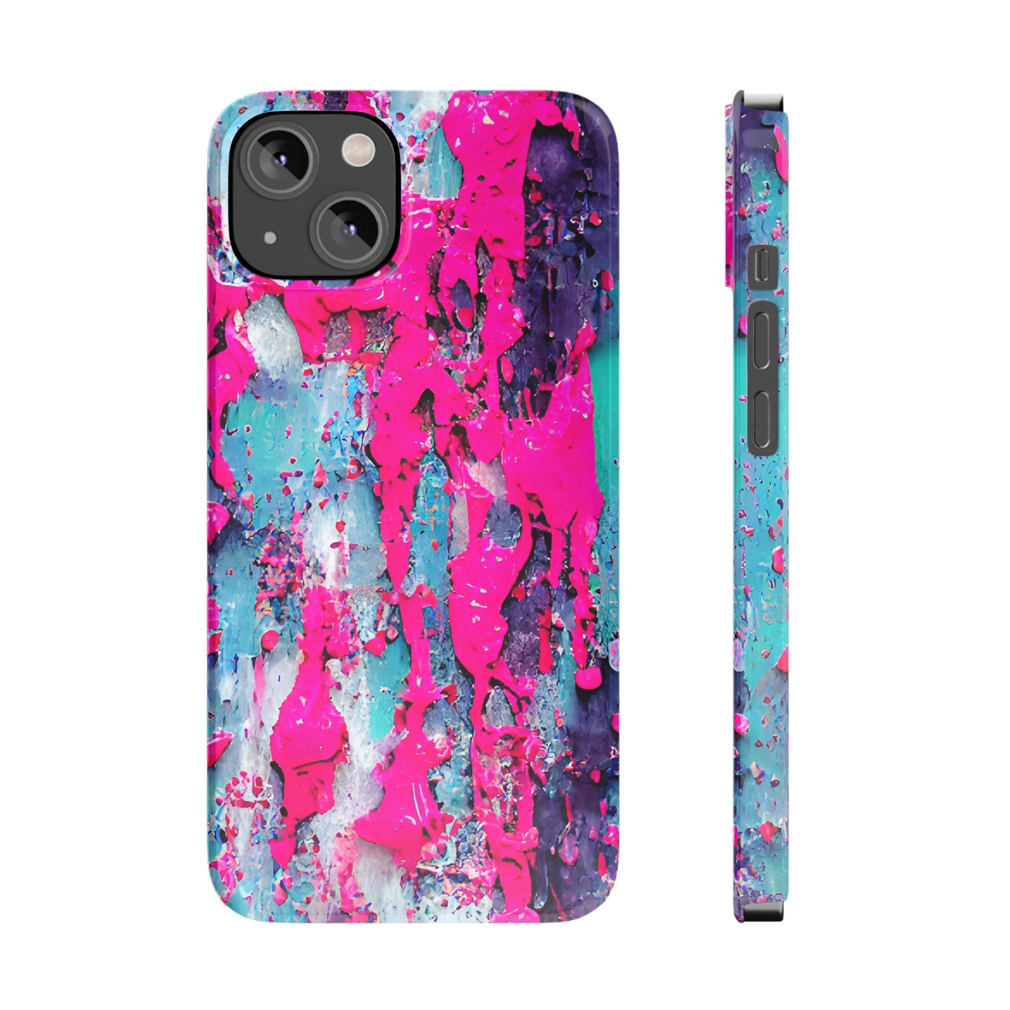 Slim Phone Case Neon Pink Paint Splatter