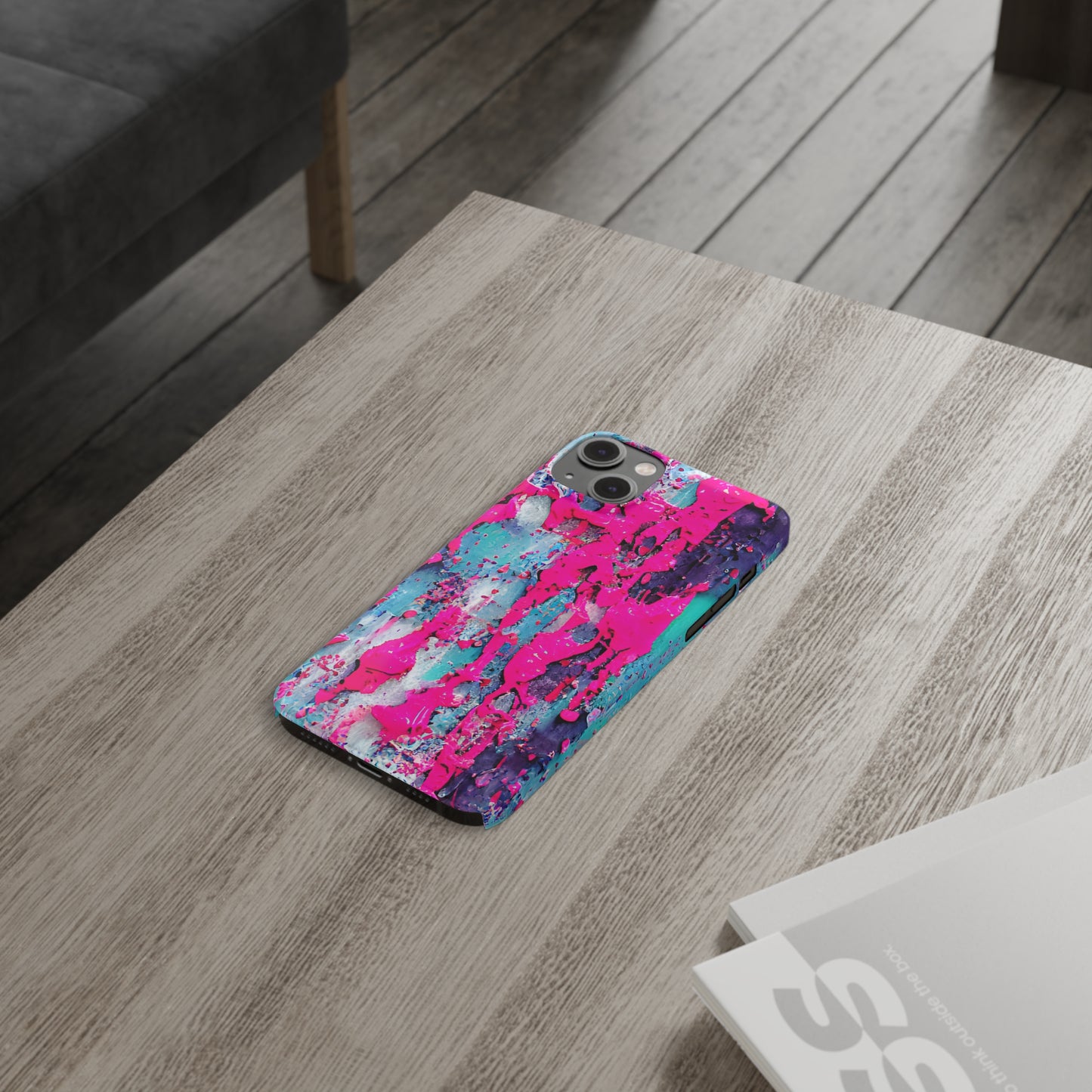 Slim Phone Case Neon Pink Paint Splatter