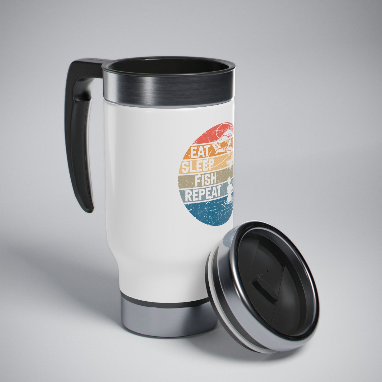 Eat Sleep Fish Repeat Stainless Steel Travel Mugs with Handle, 14oz