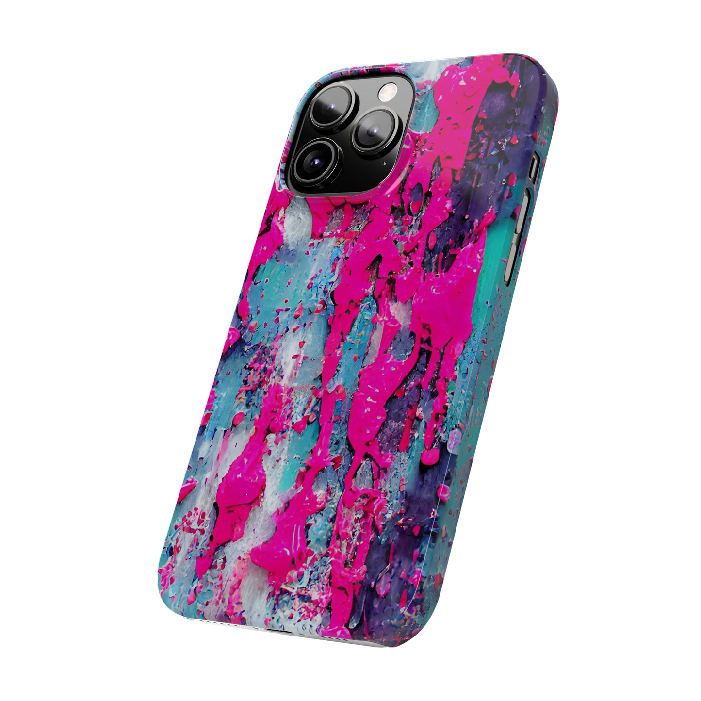 Slim Phone Case Neon Pink Paint Splatter