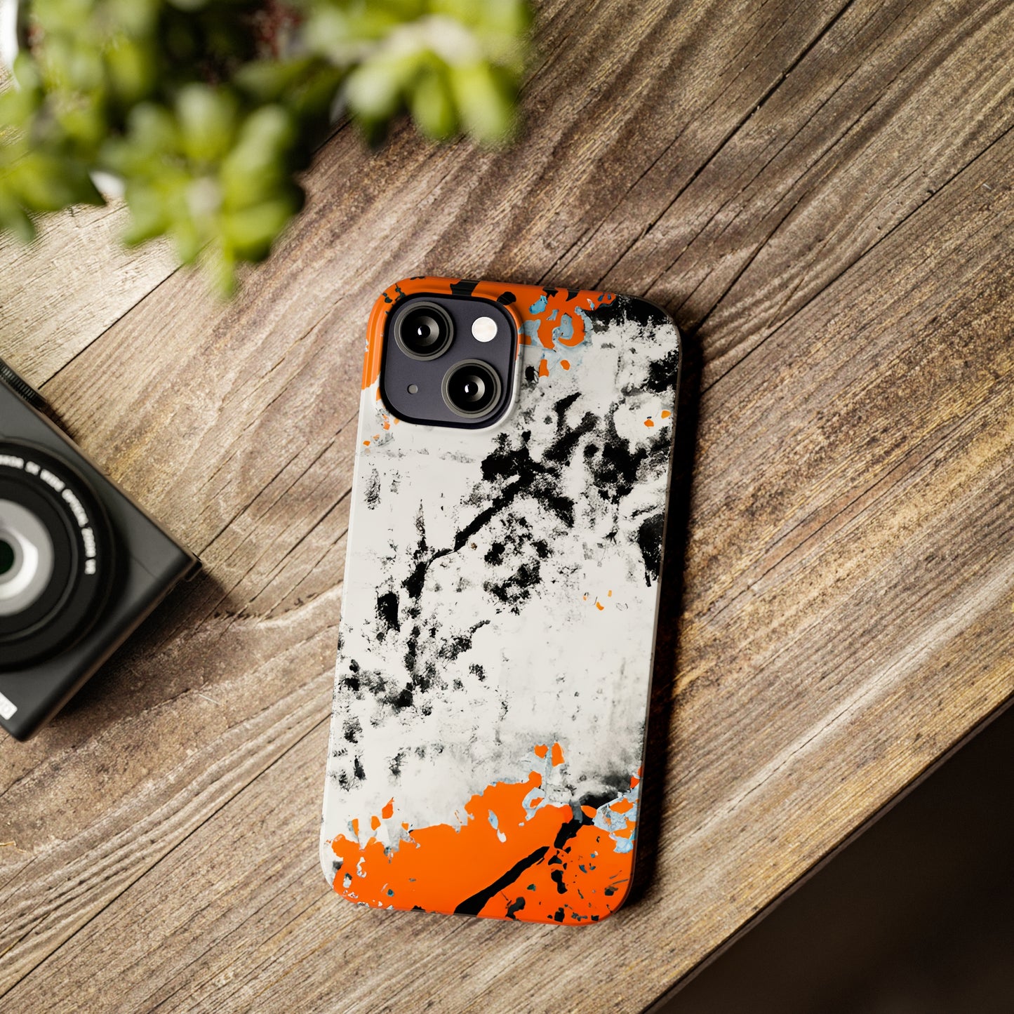 Slim Phone Cases Black & Orange Paint Splatter