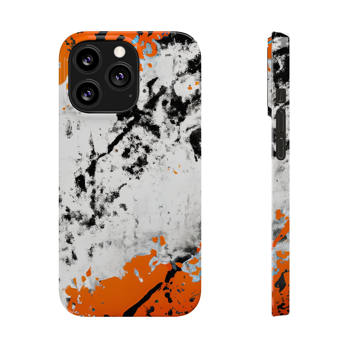 Slim Phone Cases Black & Orange Paint Splatter