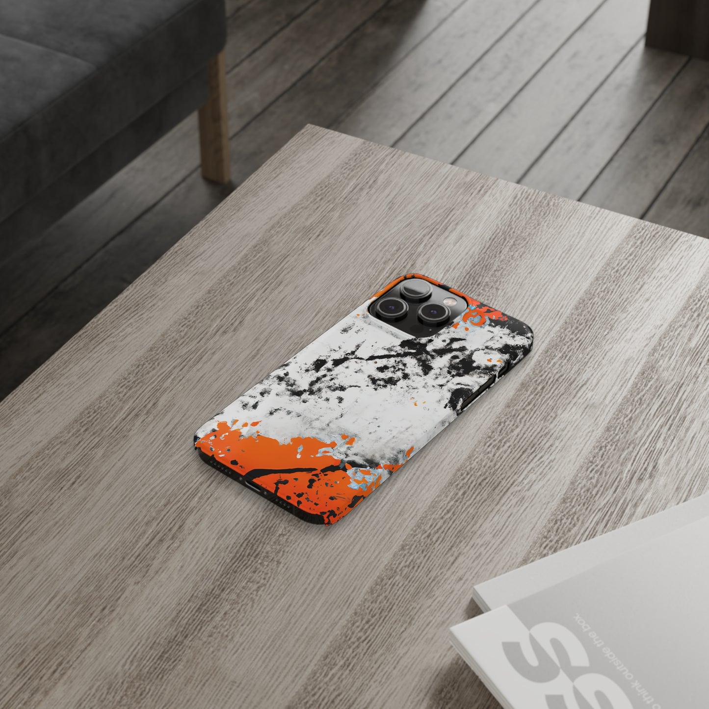 Slim Phone Cases Black & Orange Paint Splatter