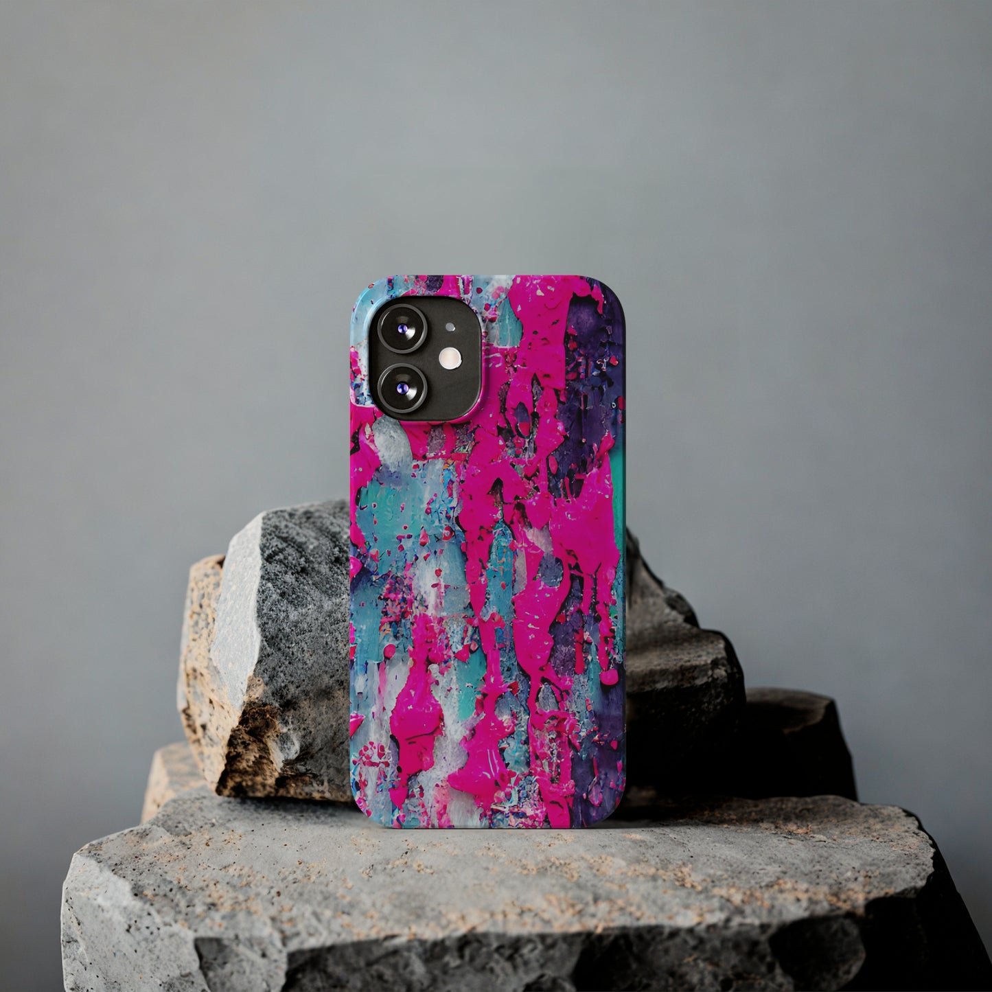 Slim Phone Case Neon Pink Paint Splatter