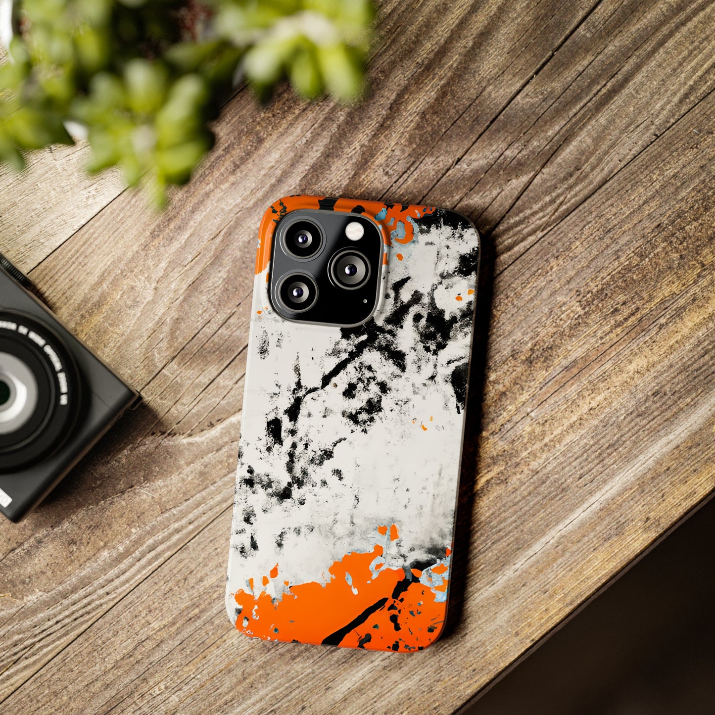 Slim Phone Cases Black & Orange Paint Splatter
