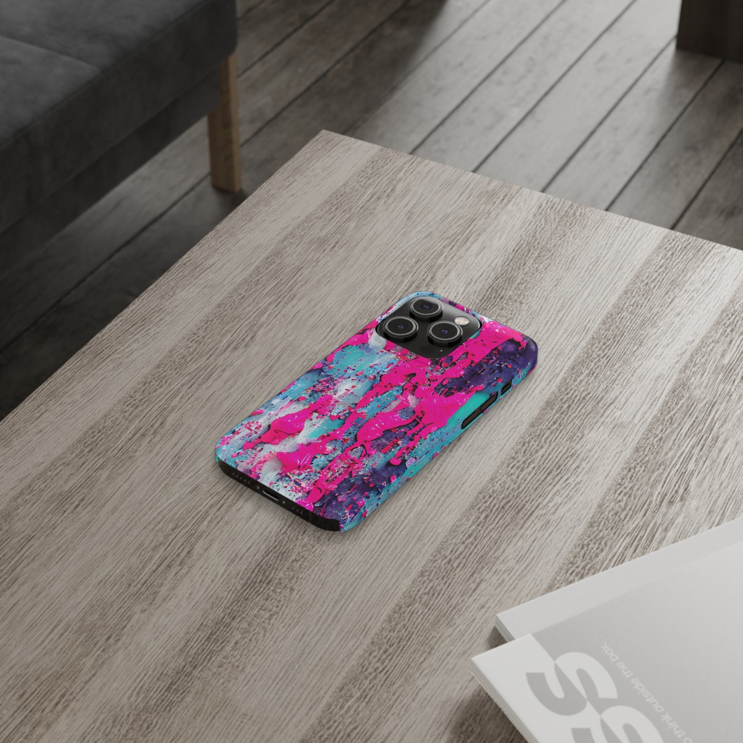 Slim Phone Case Neon Pink Paint Splatter
