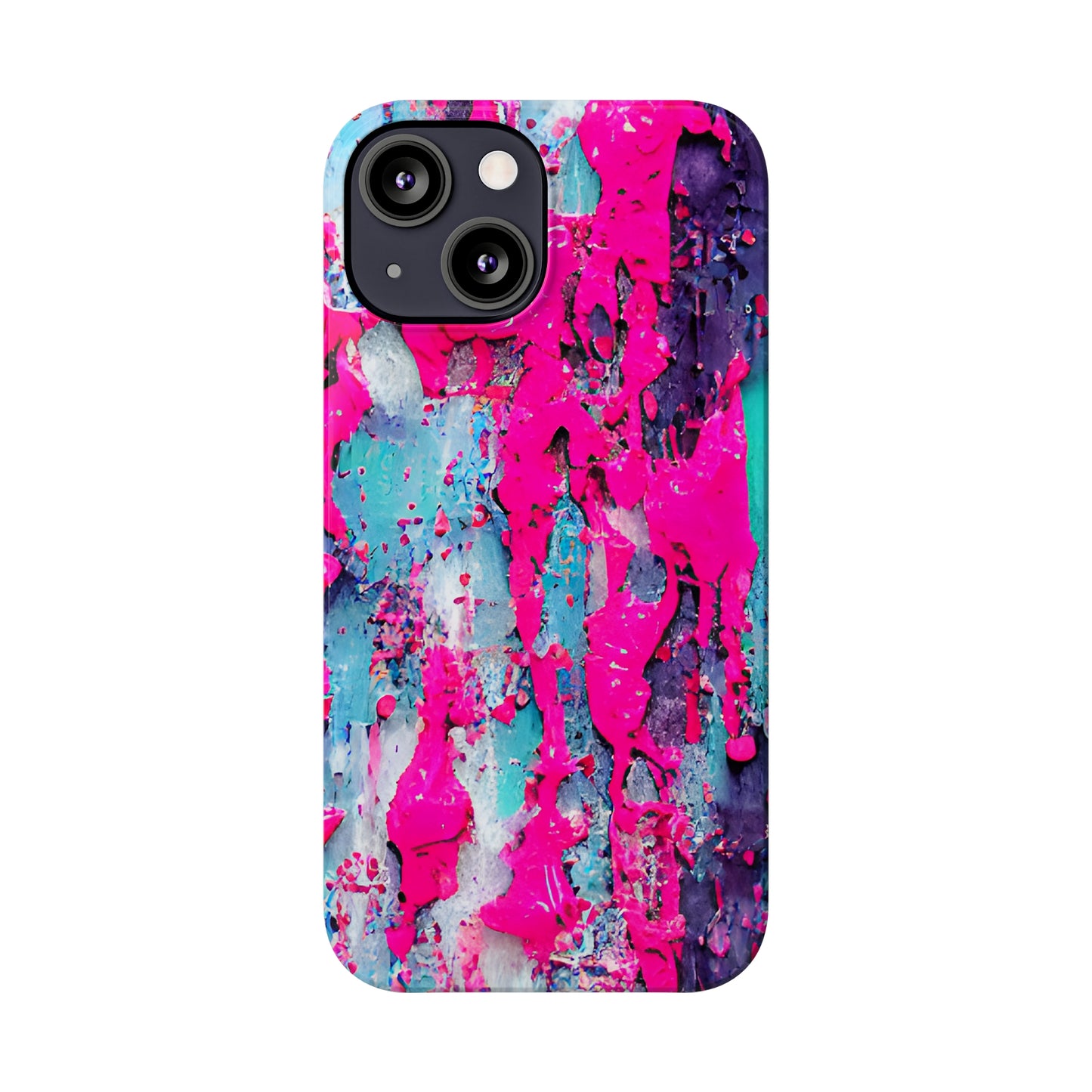Slim Phone Case Neon Pink Paint Splatter
