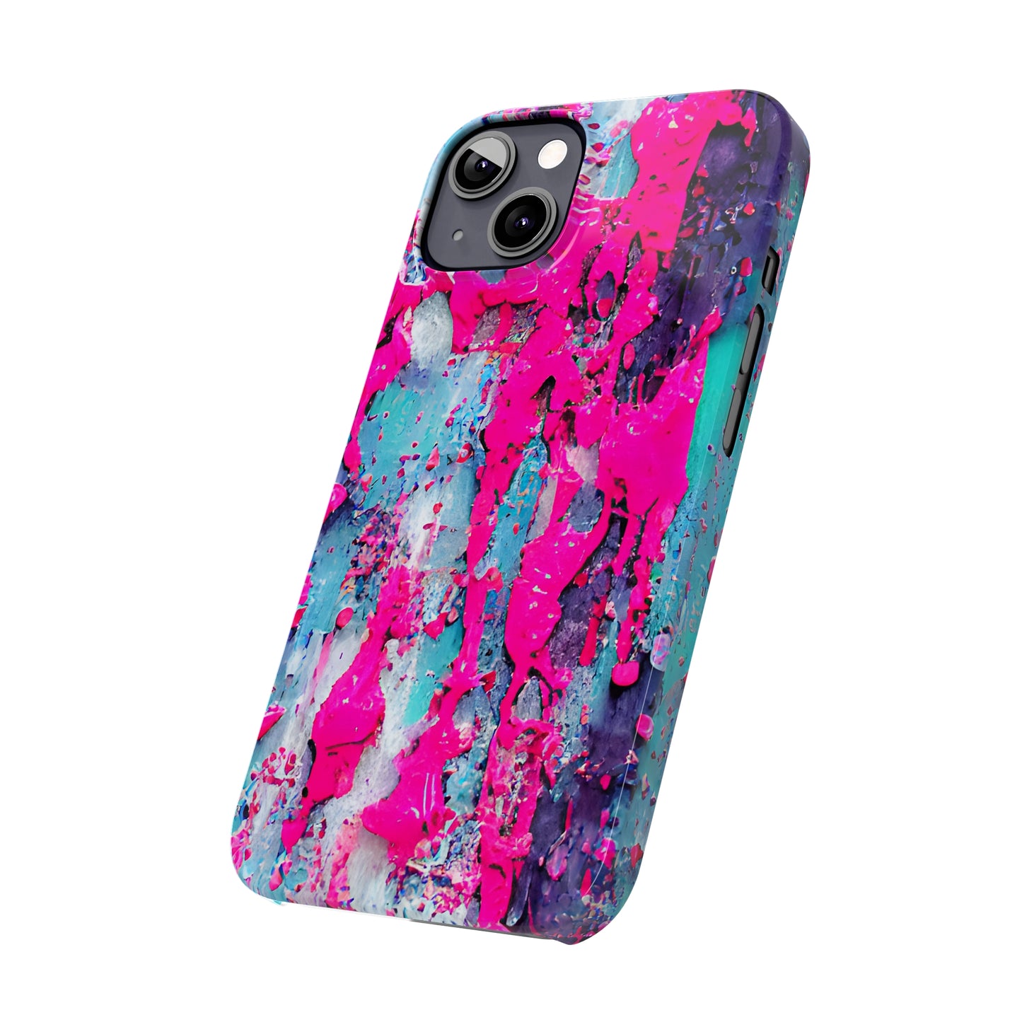 Slim Phone Case Neon Pink Paint Splatter