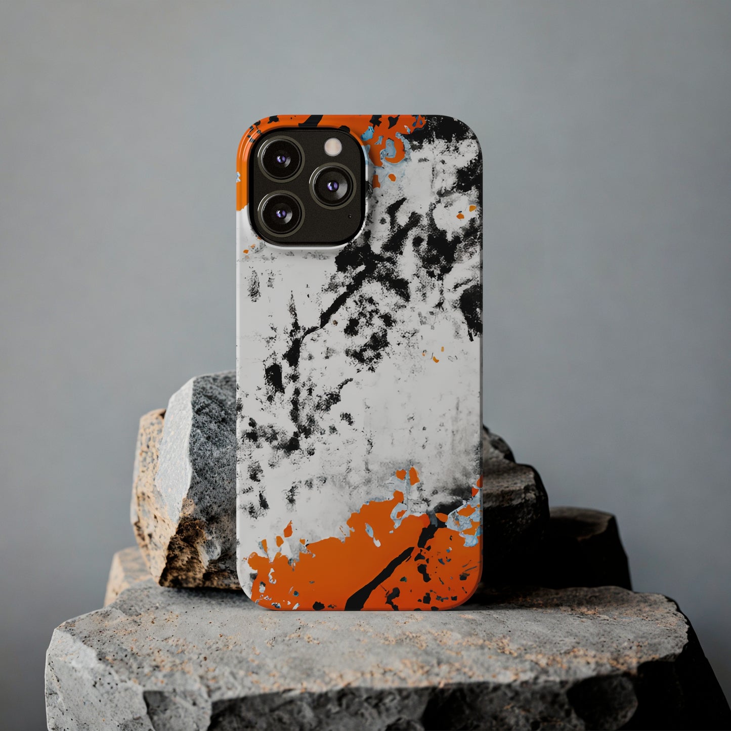 Slim Phone Cases Black & Orange Paint Splatter