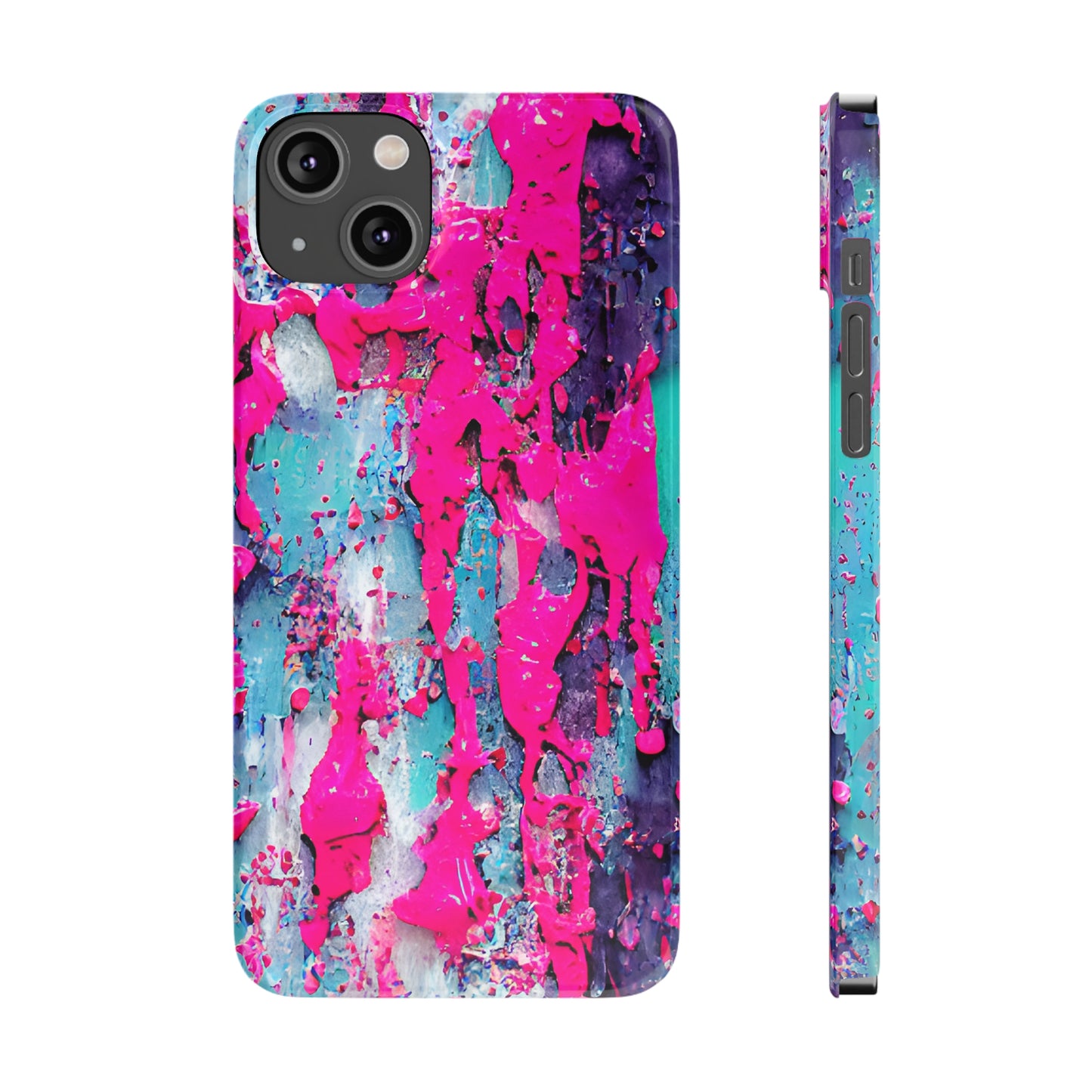 Slim Phone Case Neon Pink Paint Splatter