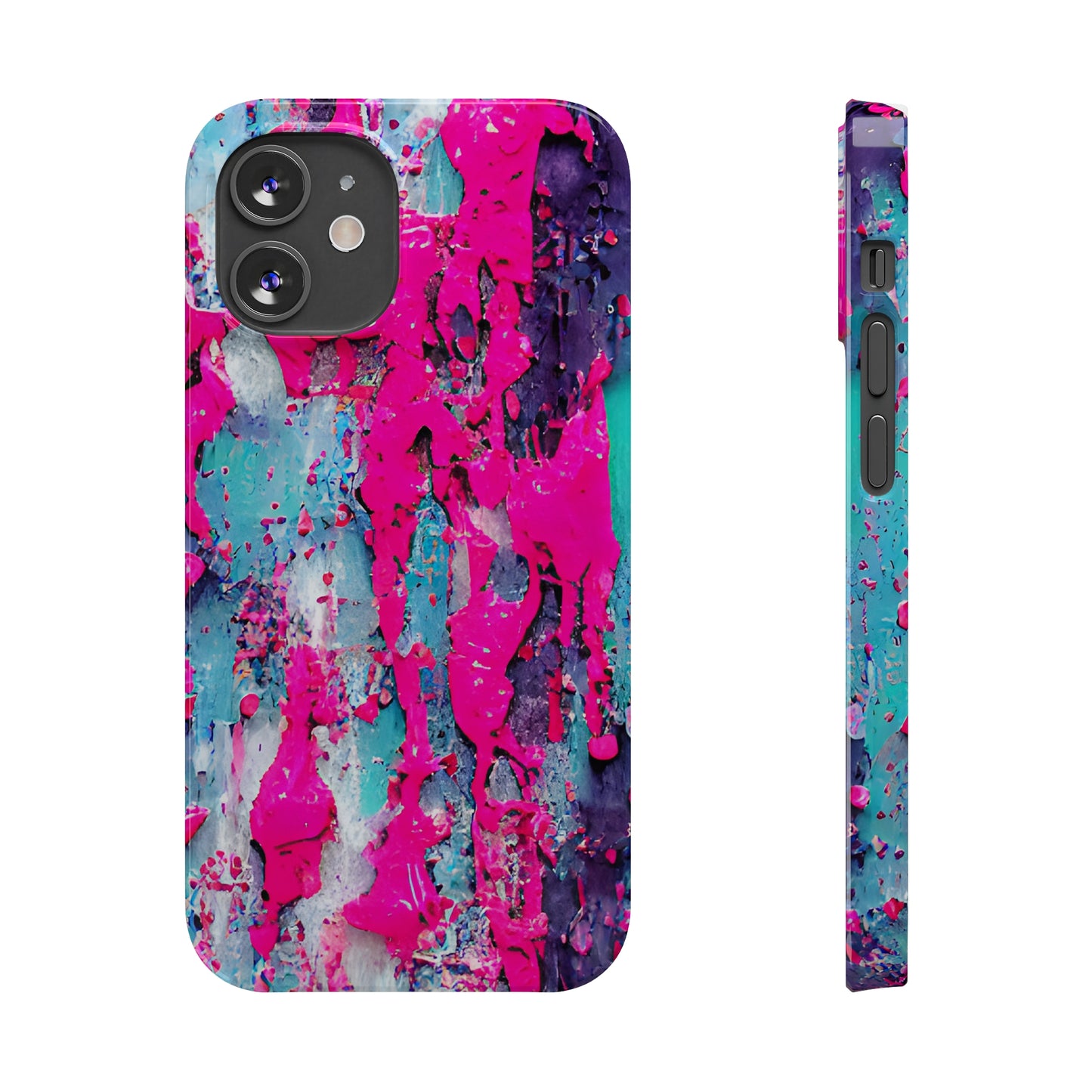 Slim Phone Case Neon Pink Paint Splatter
