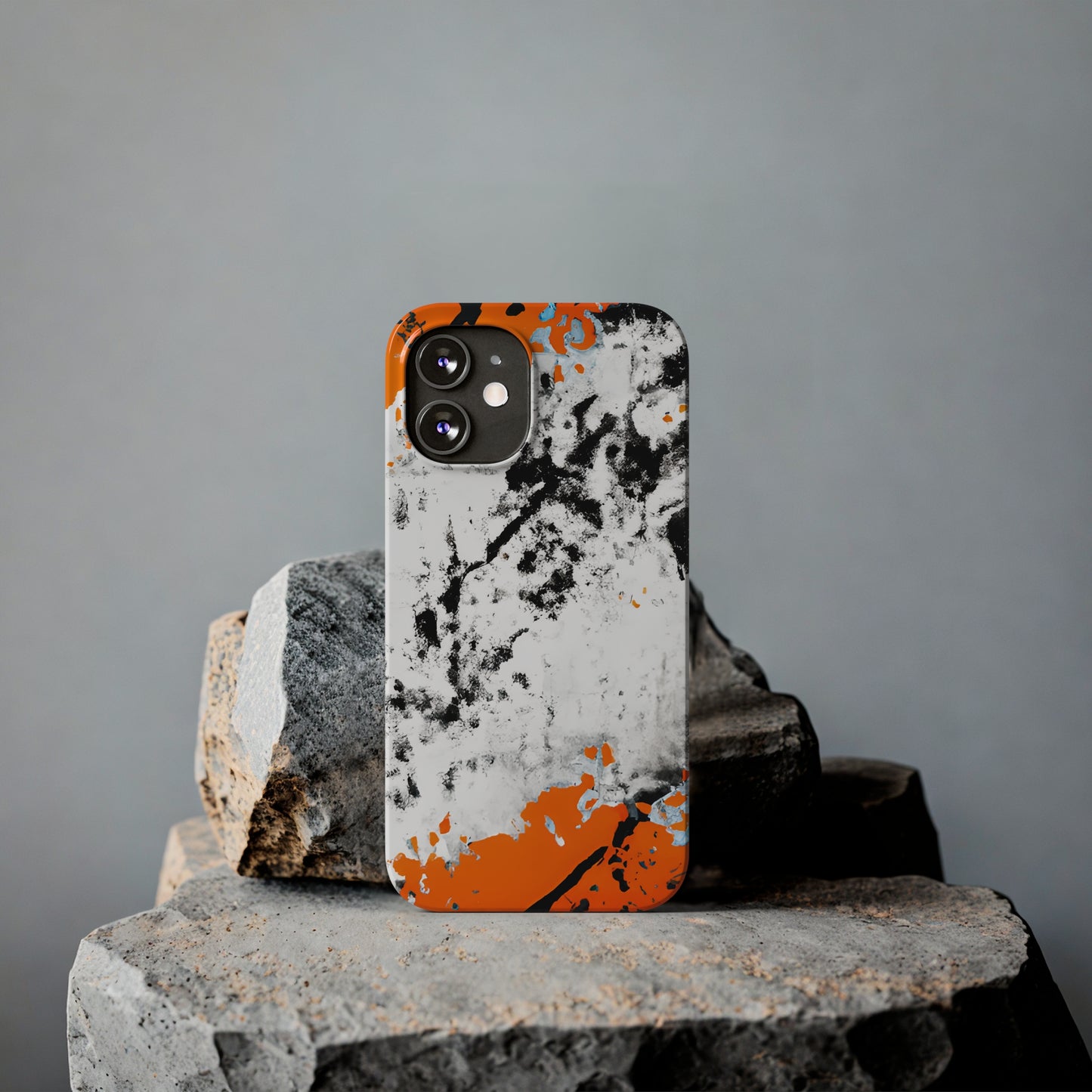 Slim Phone Cases Black & Orange Paint Splatter