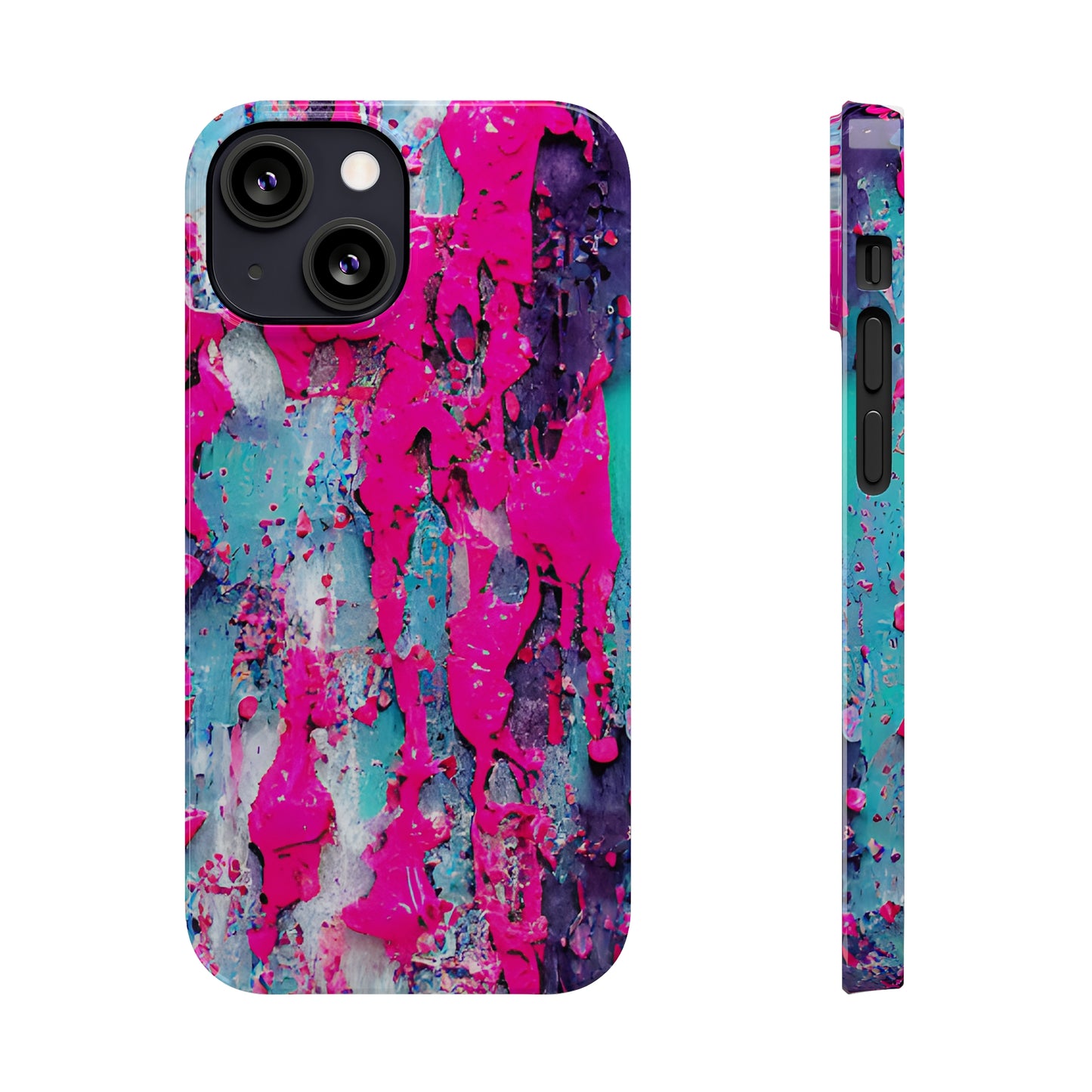 Slim Phone Case Neon Pink Paint Splatter