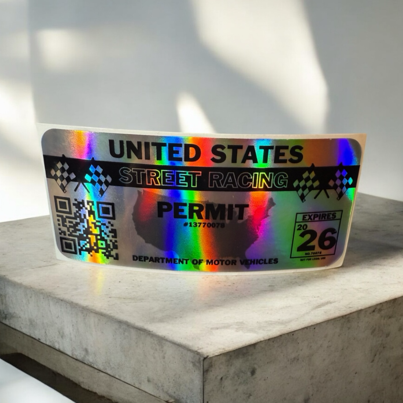 Holographic Vinyl Decal United States Street Racing Permit Funny Sticker
