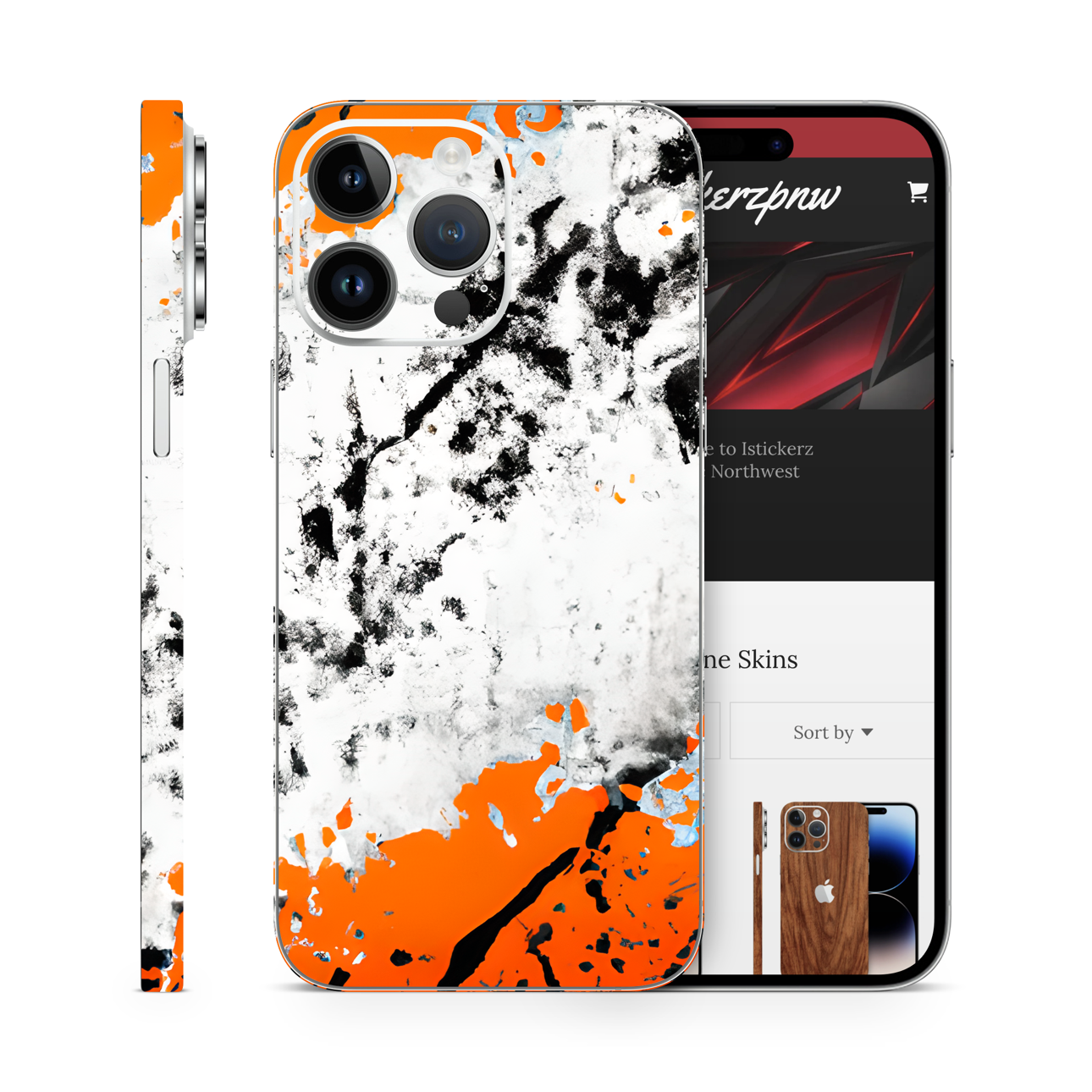 Orange & Black Paint Splatter Vinyl Skins Compatible With Iphone