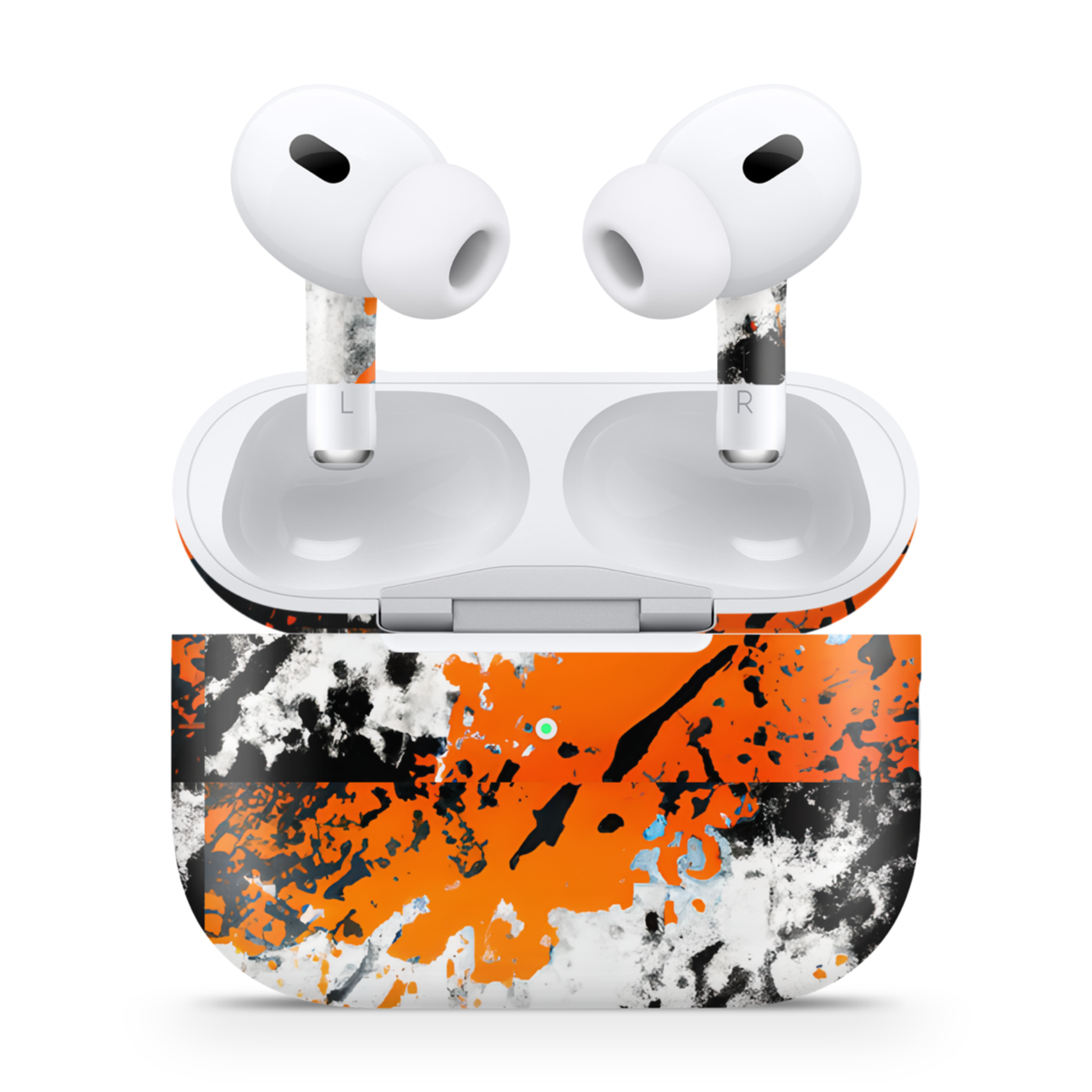 Apple AirPod Pro 2 Vinyl Skins Orange & Black Paint Splatter