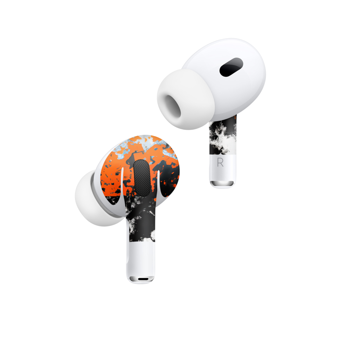 Apple AirPod Pro 2 Vinyl Skins Orange & Black Paint Splatter