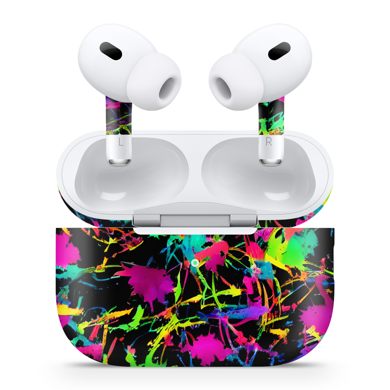 Apple AirPod Pro 2 Vinyl Skins Neon Paint Splatter
