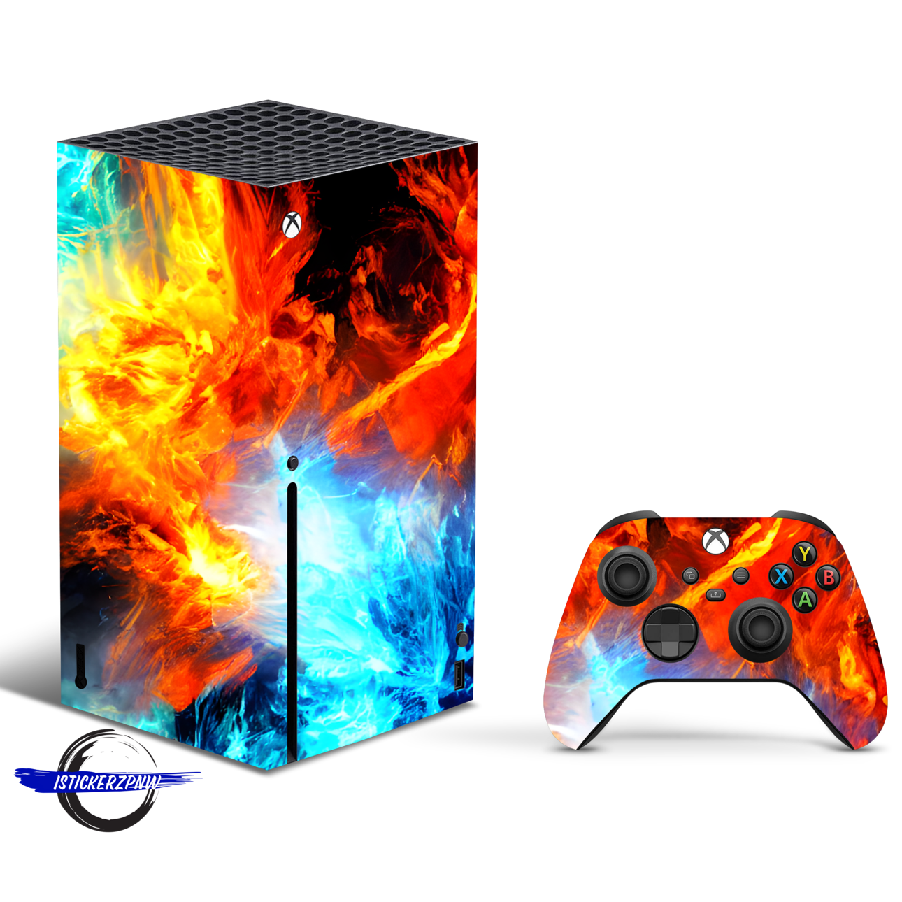 Vinyl Wrap Skin Fire & Ice Compatible with X-Box Series X +2 Controller Skins