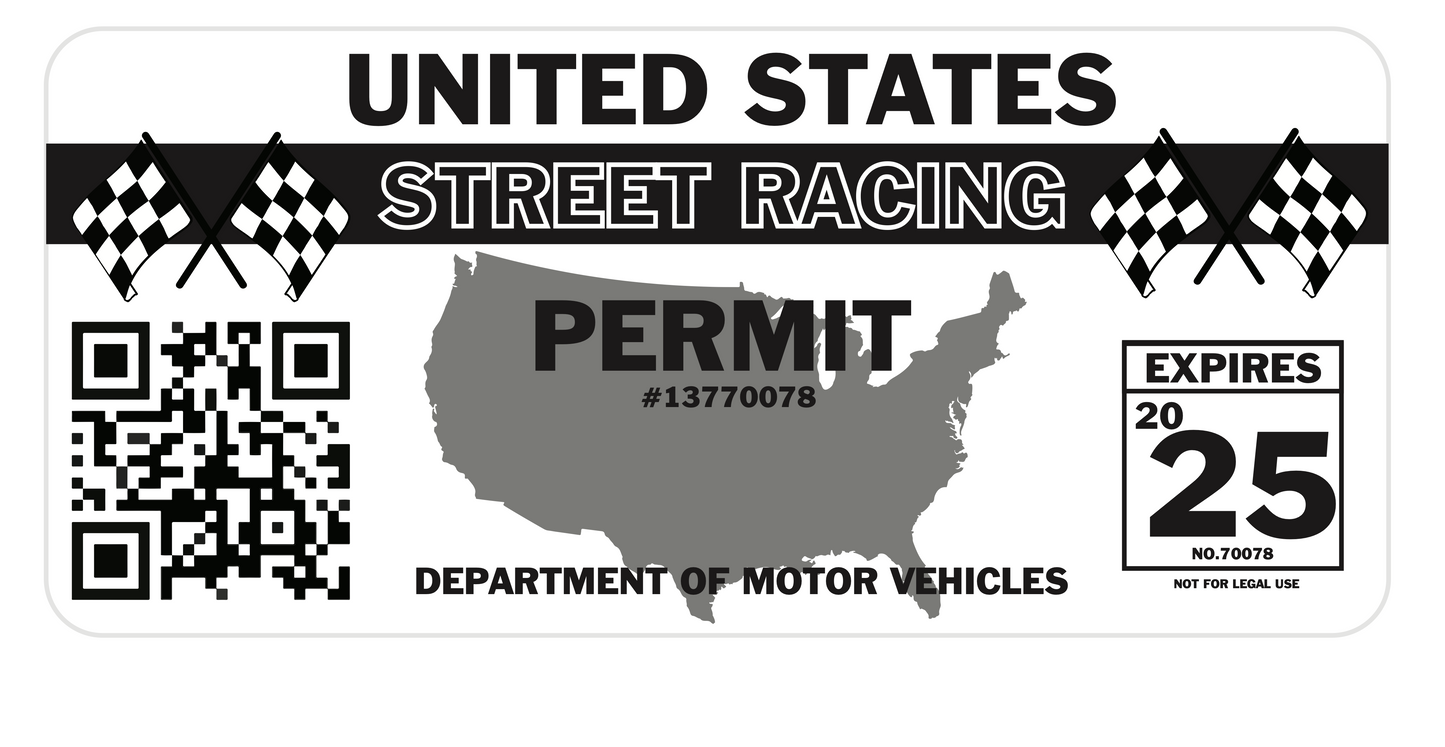 United States Street Racing Permit Car Vinyl Decal Funny Sticker