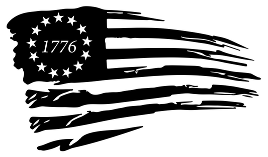 1776 Patriotic American Flag 2 Pack Decals, Black and White, Vinyl, Betsy Ross 13 Stars Design, Distressed Style Decal
